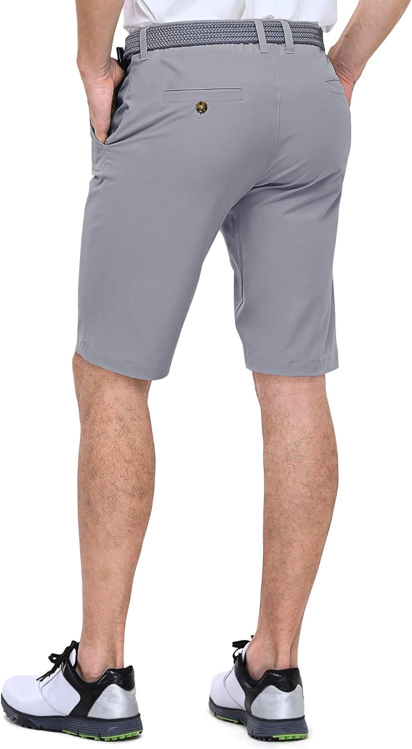 Outdoor Ventures Men’s Golf Shorts 11″ Inseam Classic-Fit Flat Front Stretch Casual Shorts with Pockets Summer Hiking Travel(Ice Grey)