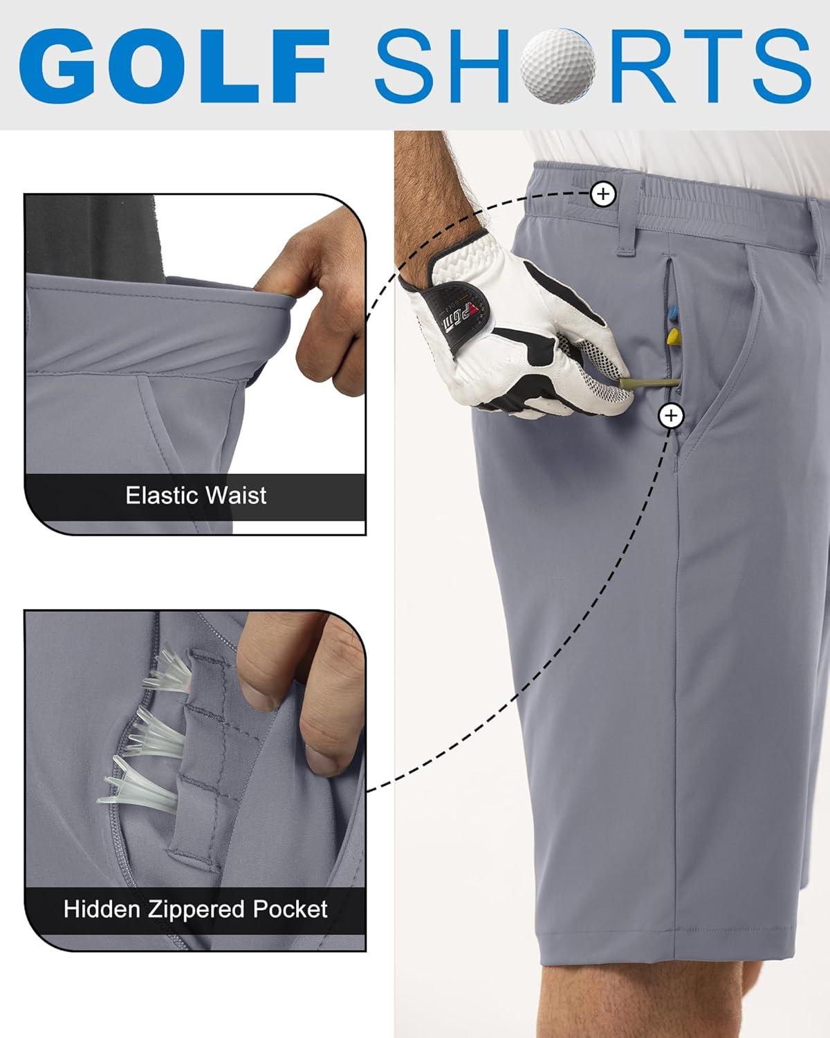 Outdoor Ventures Men’s Golf Shorts 11″ Inseam Classic-Fit Flat Front Stretch Casual Shorts with Pockets Summer Hiking Travel(Ice Grey)