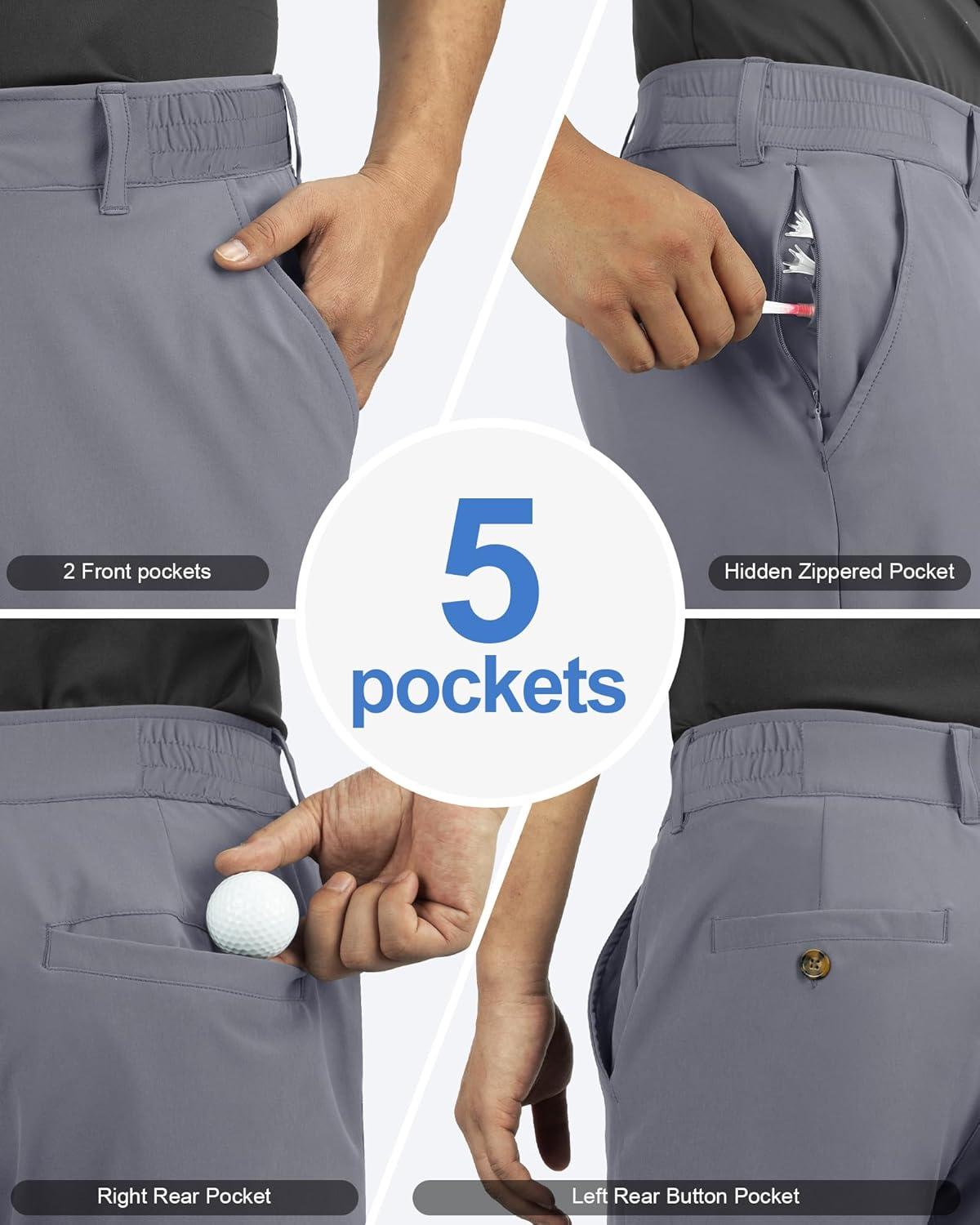 Outdoor Ventures Men’s Golf Shorts 11″ Inseam Classic-Fit Flat Front Stretch Casual Shorts with Pockets Summer Hiking Travel(Ice Grey)