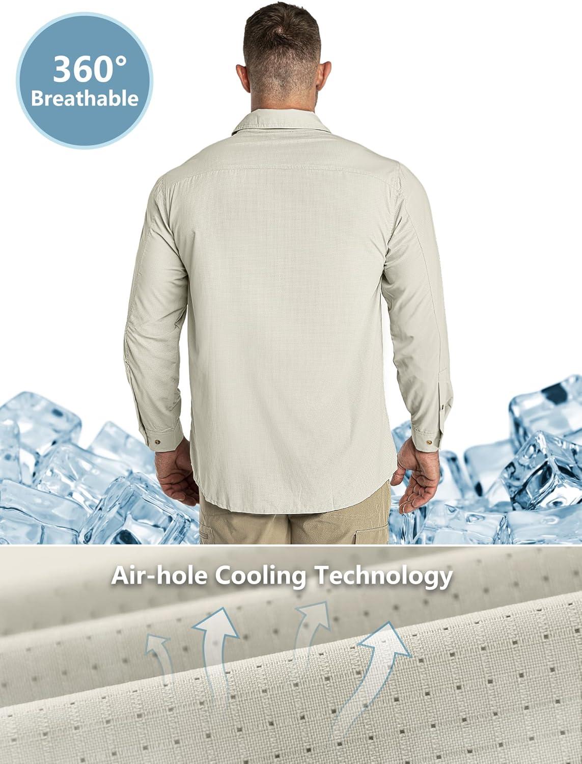 Outdoor Ventures Men’s UPF 50+ UV Sun Protection Shirt, Long Sleeve Hiking Fishing Shirt Cooling Quick Dry for Safari Travel(Fossil)