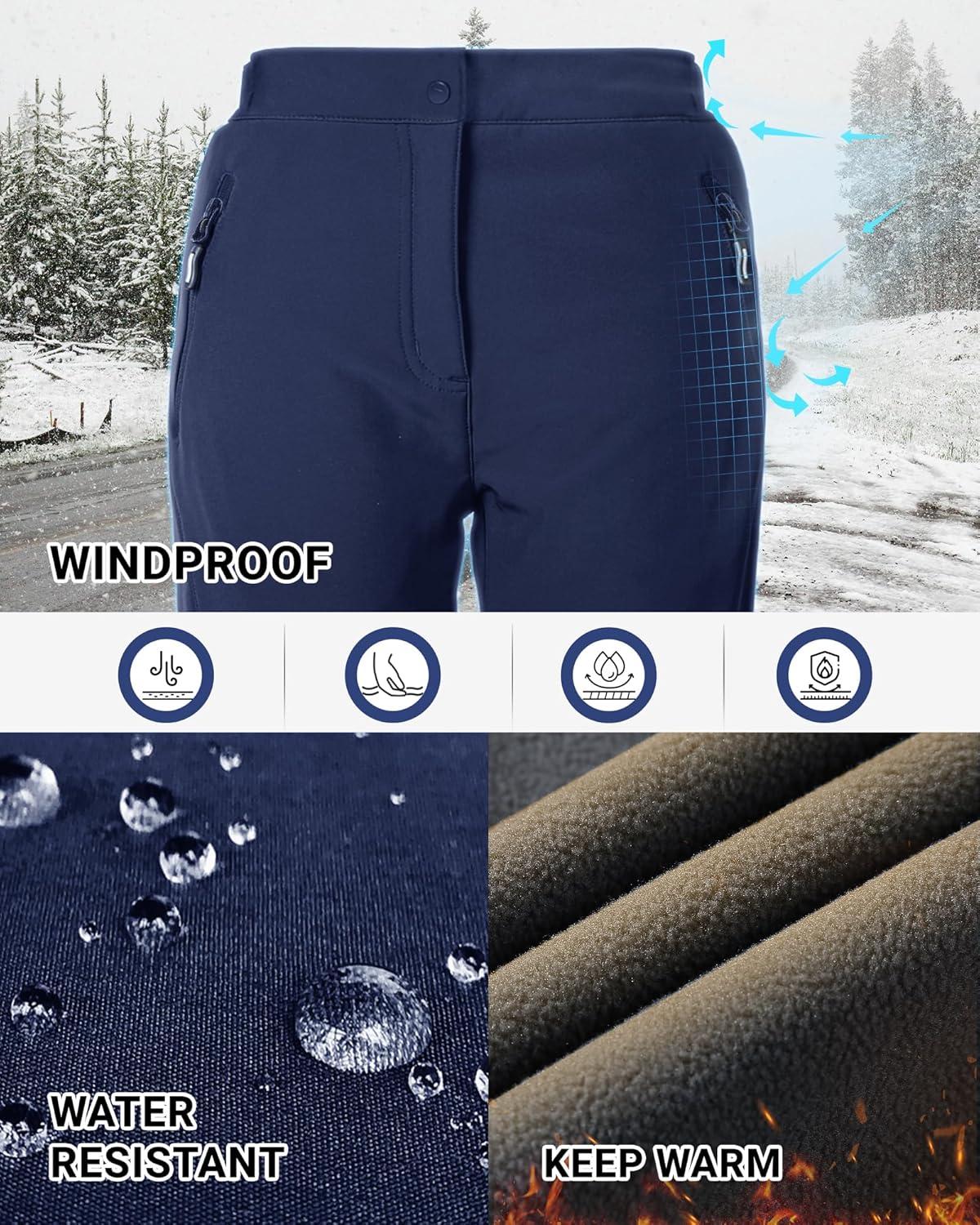 Outdoor Ventures Ski Pants Women Waterproof Insulated Snow Soft Shell Fleece Lined Snowboard Windproof with Boot Gaiters(Navy- New Versione)