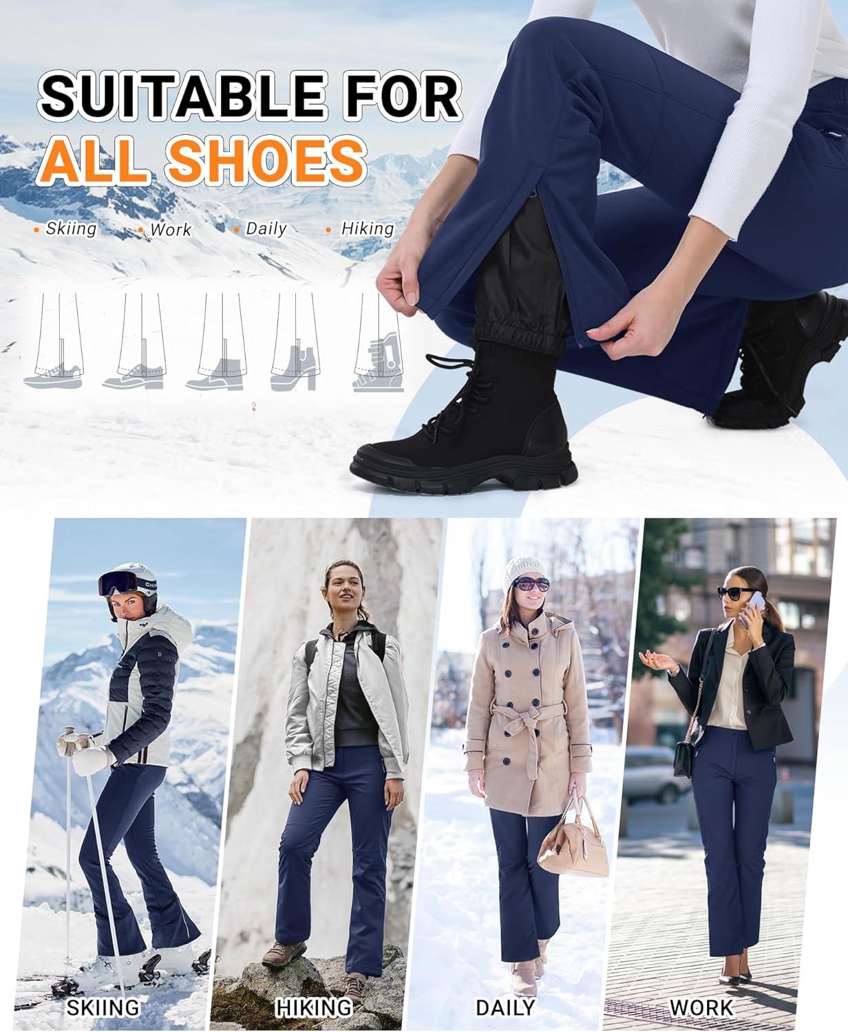 Outdoor Ventures Ski Pants Women Waterproof Insulated Snow Soft Shell Fleece Lined Snowboard Windproof with Boot Gaiters(Navy- New Versione)