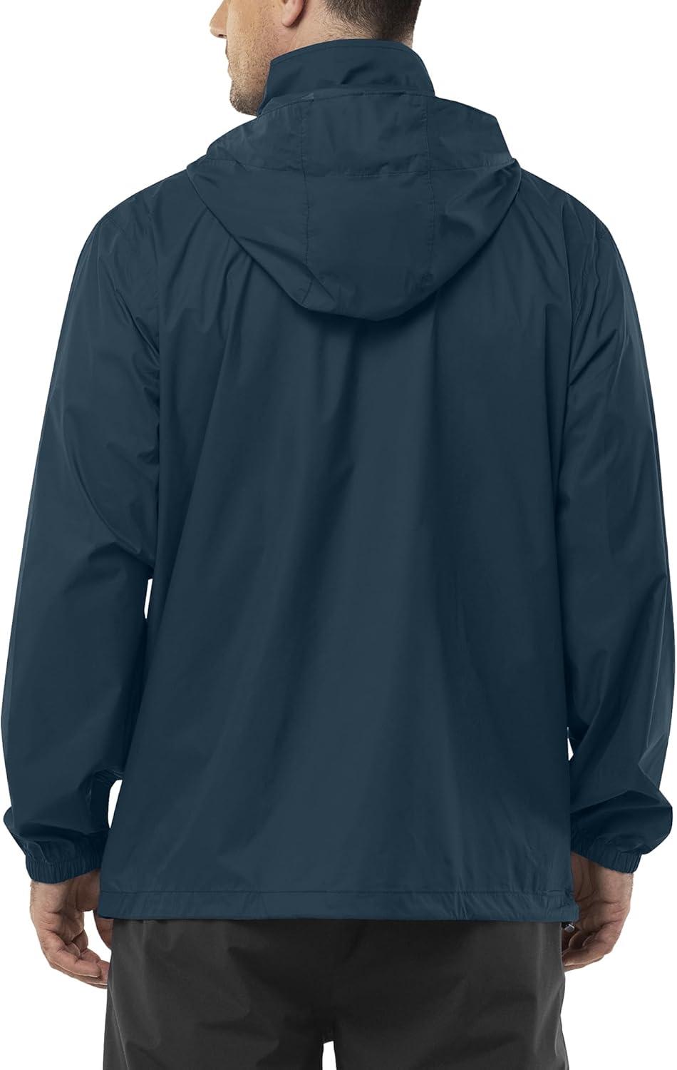 Outdoor Ventures Men’s Rain Jacket Waterproof Lightweight Packable Rain Shell Raincoat with Hood for Golf Hiking Travel(Steel Blue)