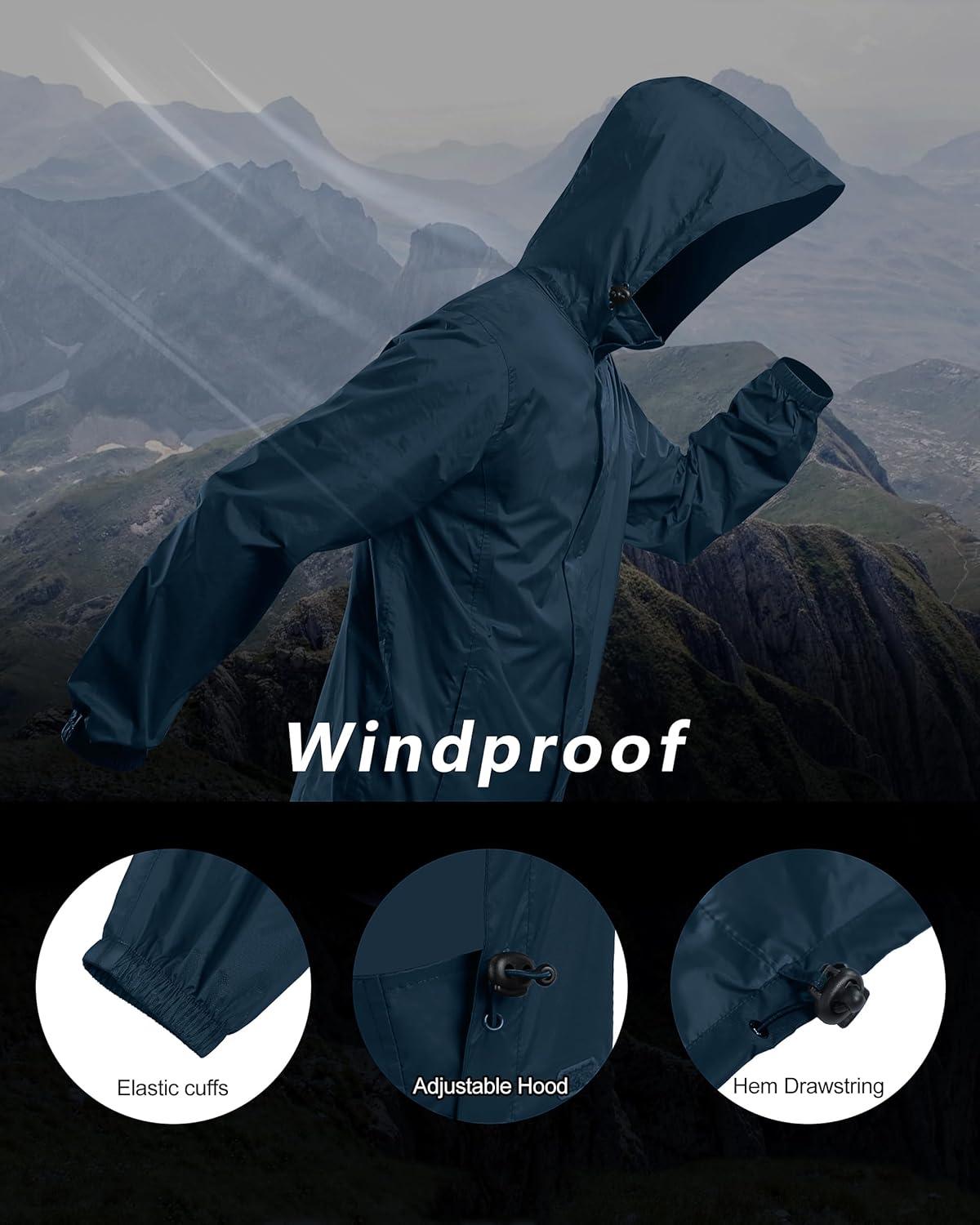 Outdoor Ventures Men’s Rain Jacket Waterproof Lightweight Packable Rain Shell Raincoat with Hood for Golf Hiking Travel(Steel Blue)