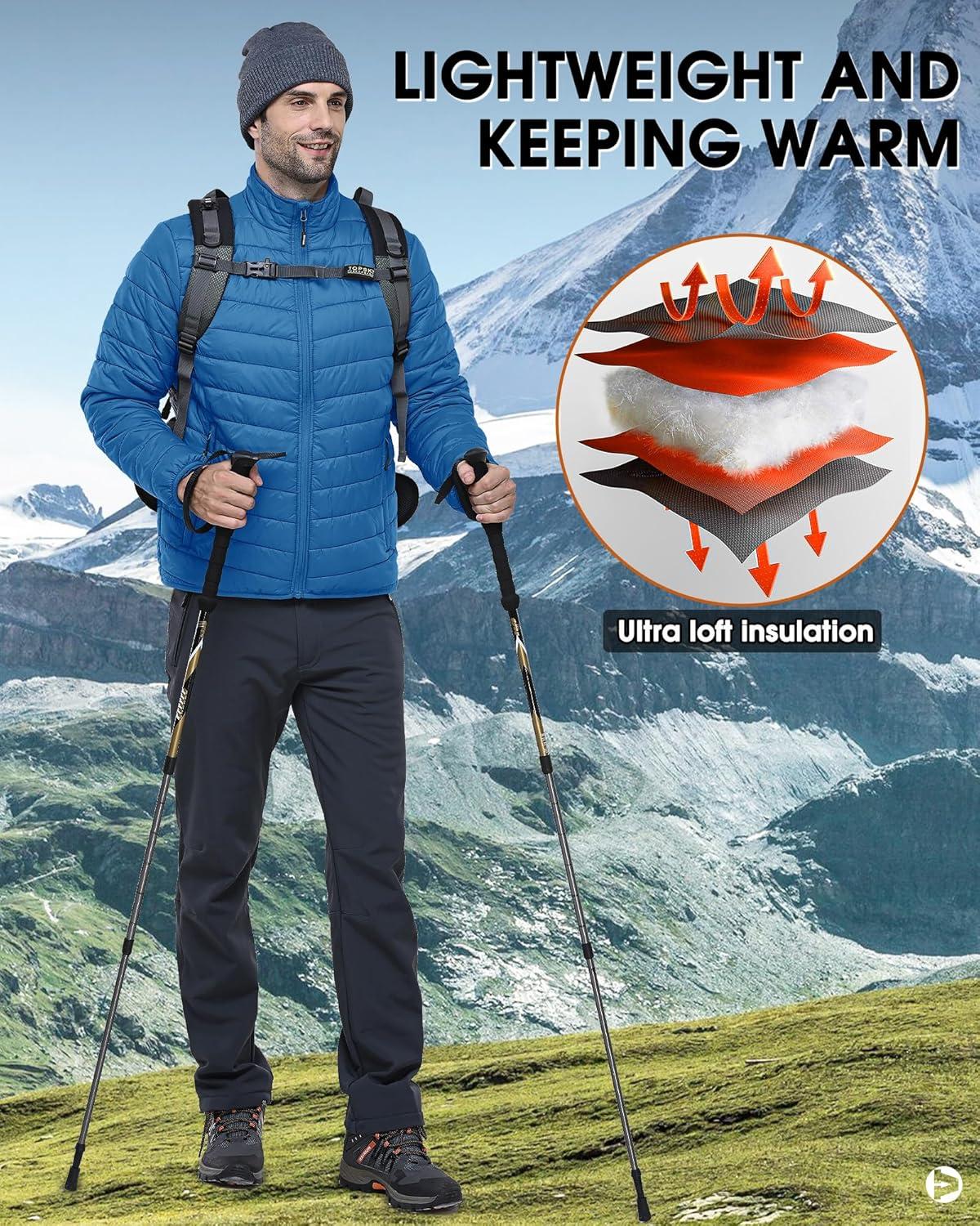Outdoor Ventures Men’s Lightweight Packable Puffer Winter Jacket Insulated Puffy Coat for Snow Ski Hiking Travel(Cobalt Blue(fold in Pocket Or Bag))