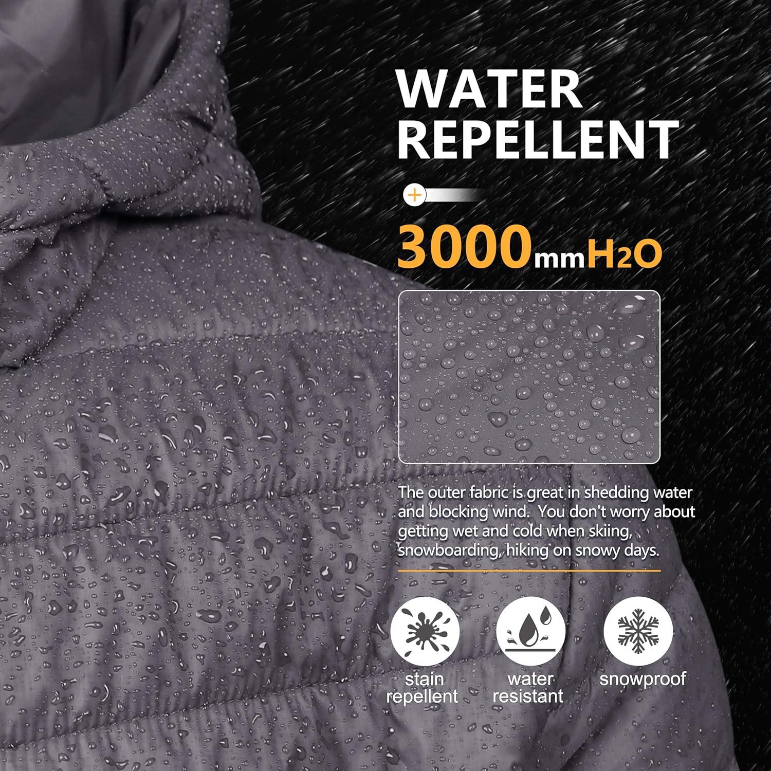 Outdoor Ventures Men’s Lightweight Packable Hooded Puffer Jacket Insulated Winter Coat for Snow Ski Traveling(Grey(fold in Pocket))