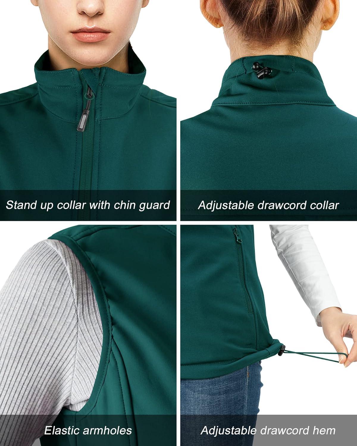 Outdoor Ventures Women’s Lightweight Softshell Vest Windproof Fleece Lined Zip Up Sleeveless Jacket for Running Hiking Golf(Deep Green)