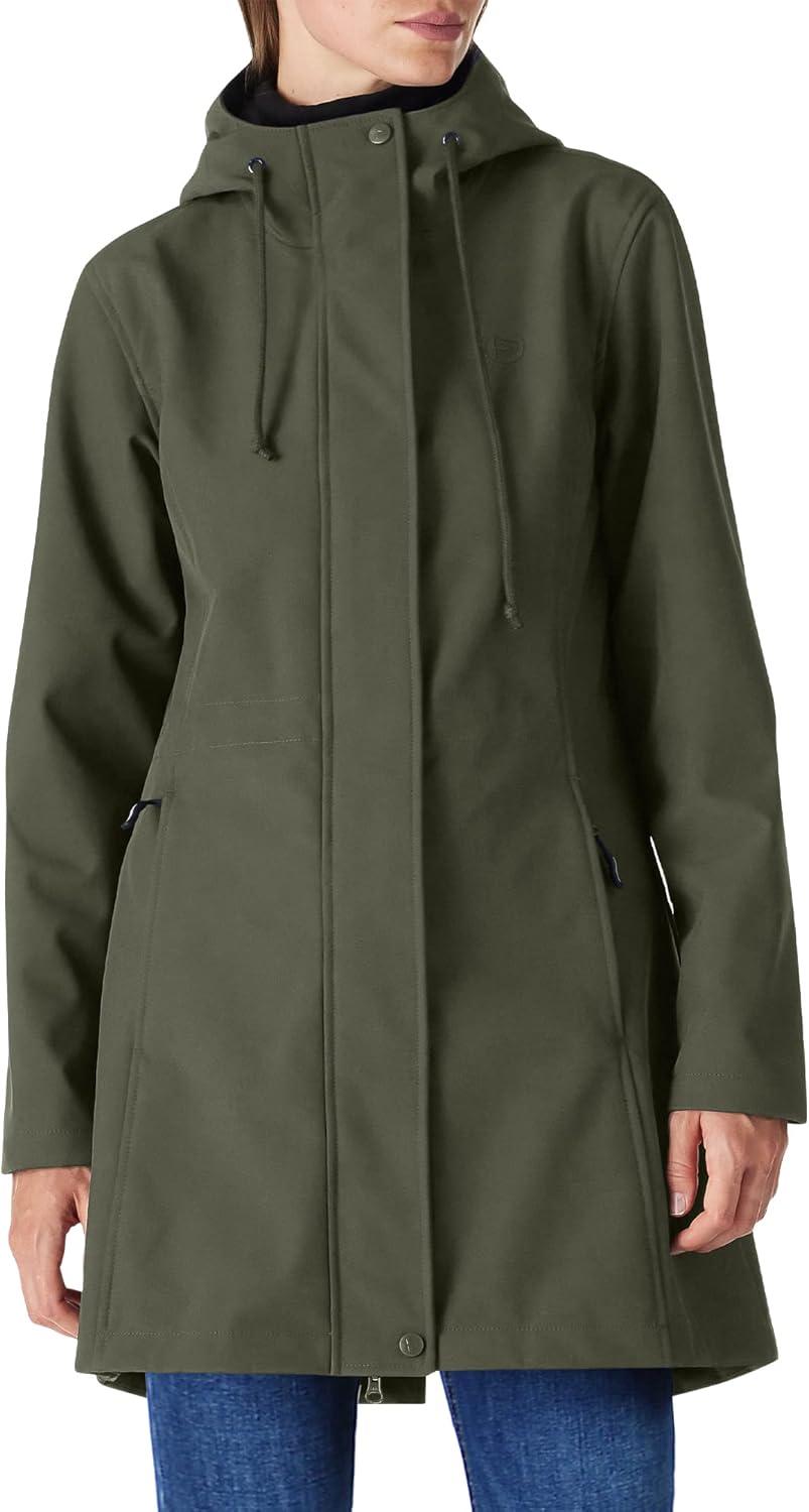Outdoor Ventures Women’s Lightweight Waterproof Fleece Lined Hooded Softshell Rain Jacket, Warm Windbreaker Long Coat(Olive Green)