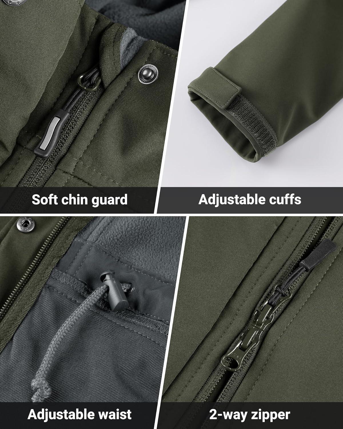 Outdoor Ventures Women’s Lightweight Waterproof Fleece Lined Hooded Softshell Rain Jacket, Warm Windbreaker Long Coat(Olive Green)
