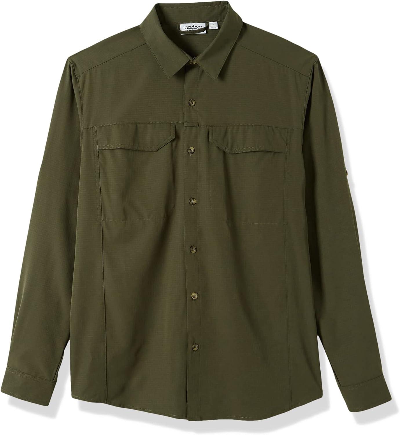 Outdoor Ventures Men’s UPF 50+ UV Sun Protection SPF Hiking Shirt Long Sleeve Lightweight Quick Dry for Safari Travel Fishing(Green)