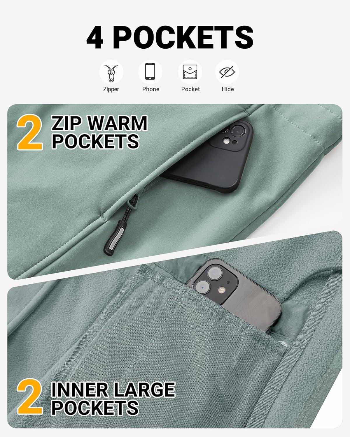 Outdoor Ventures Women’s Lightweight Waterproof Fleece Lined Hooded Softshell Rain Jacket, Warm Windbreaker Long Coat(Light Green)