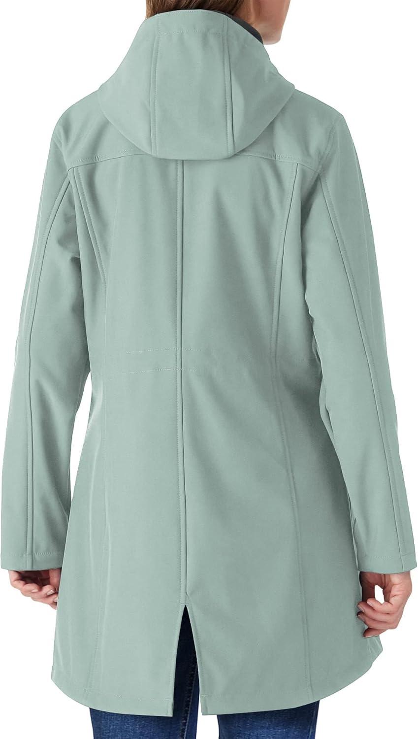 Outdoor Ventures Women’s Lightweight Waterproof Fleece Lined Hooded Softshell Rain Jacket, Warm Windbreaker Long Coat(Light Green)