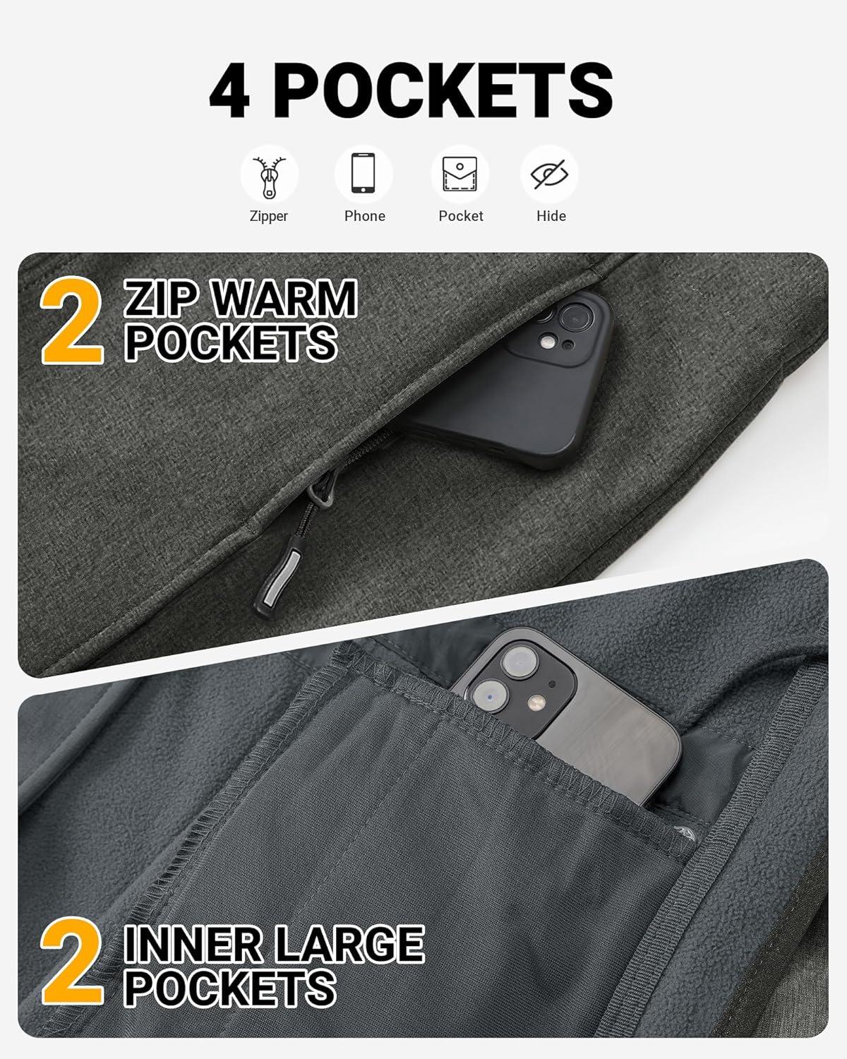 Outdoor Ventures Women’s Lightweight Waterproof Fleece Lined Hooded Softshell Rain Jacket, Warm Windbreaker Long Coat(Dimgrey Melange)