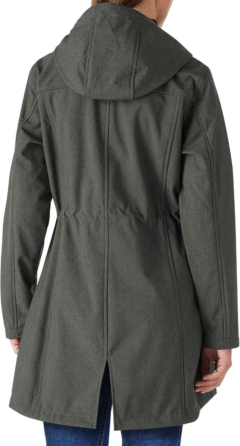 Outdoor Ventures Women’s Lightweight Waterproof Fleece Lined Hooded Softshell Rain Jacket, Warm Windbreaker Long Coat(Dimgrey Melange)