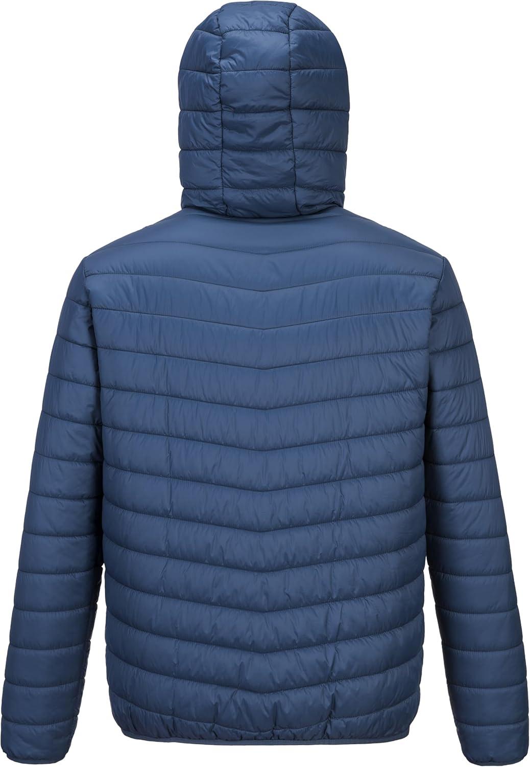 Outdoor Ventures Men’s Lightweight Packable Hooded Puffer Jacket Insulated Winter Coat for Snow Ski Traveling(Collegiate Navy(fold in Pocket))