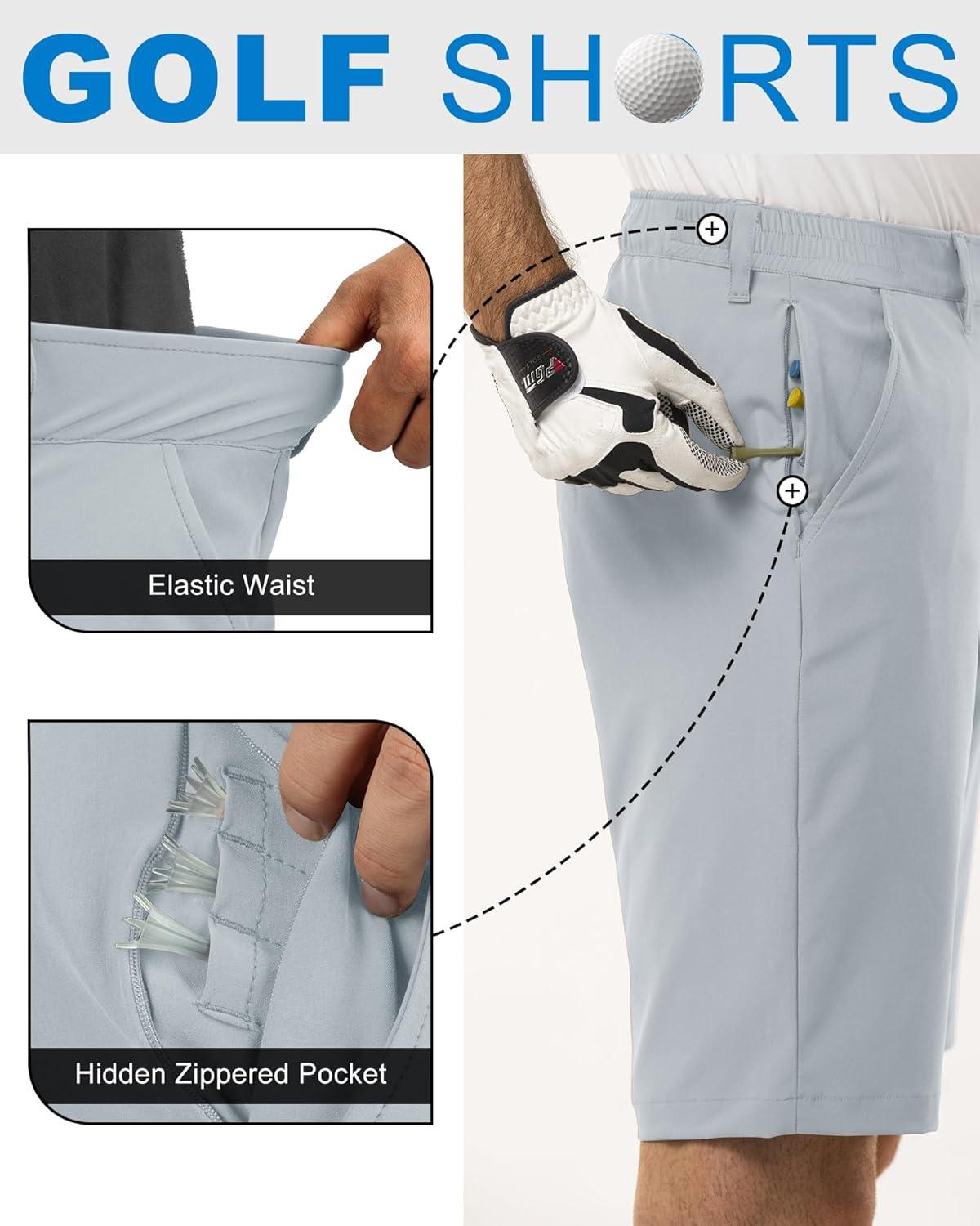 Outdoor Ventures Men’s Golf Shorts 11″ Inseam Classic-Fit Flat Front Stretch Casual Shorts with Pockets Summer Hiking Travel(Light Grey)