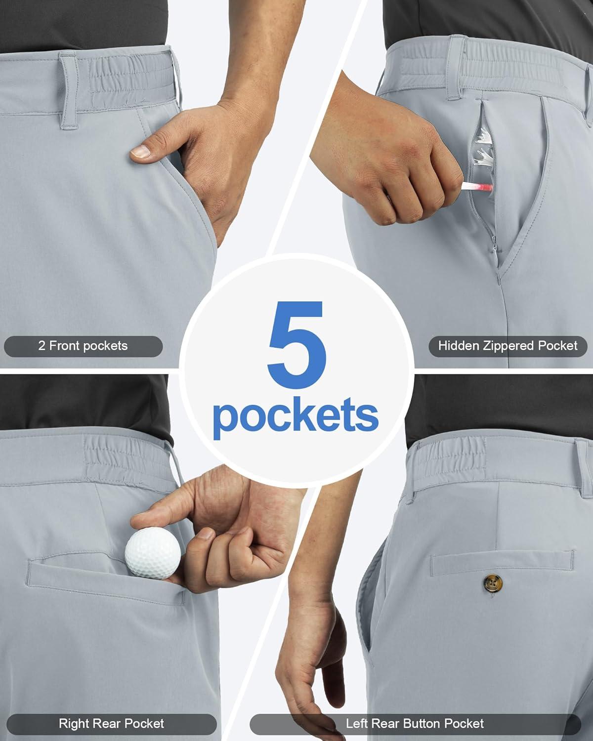 Outdoor Ventures Men’s Golf Shorts 11″ Inseam Classic-Fit Flat Front Stretch Casual Shorts with Pockets Summer Hiking Travel(Light Grey)