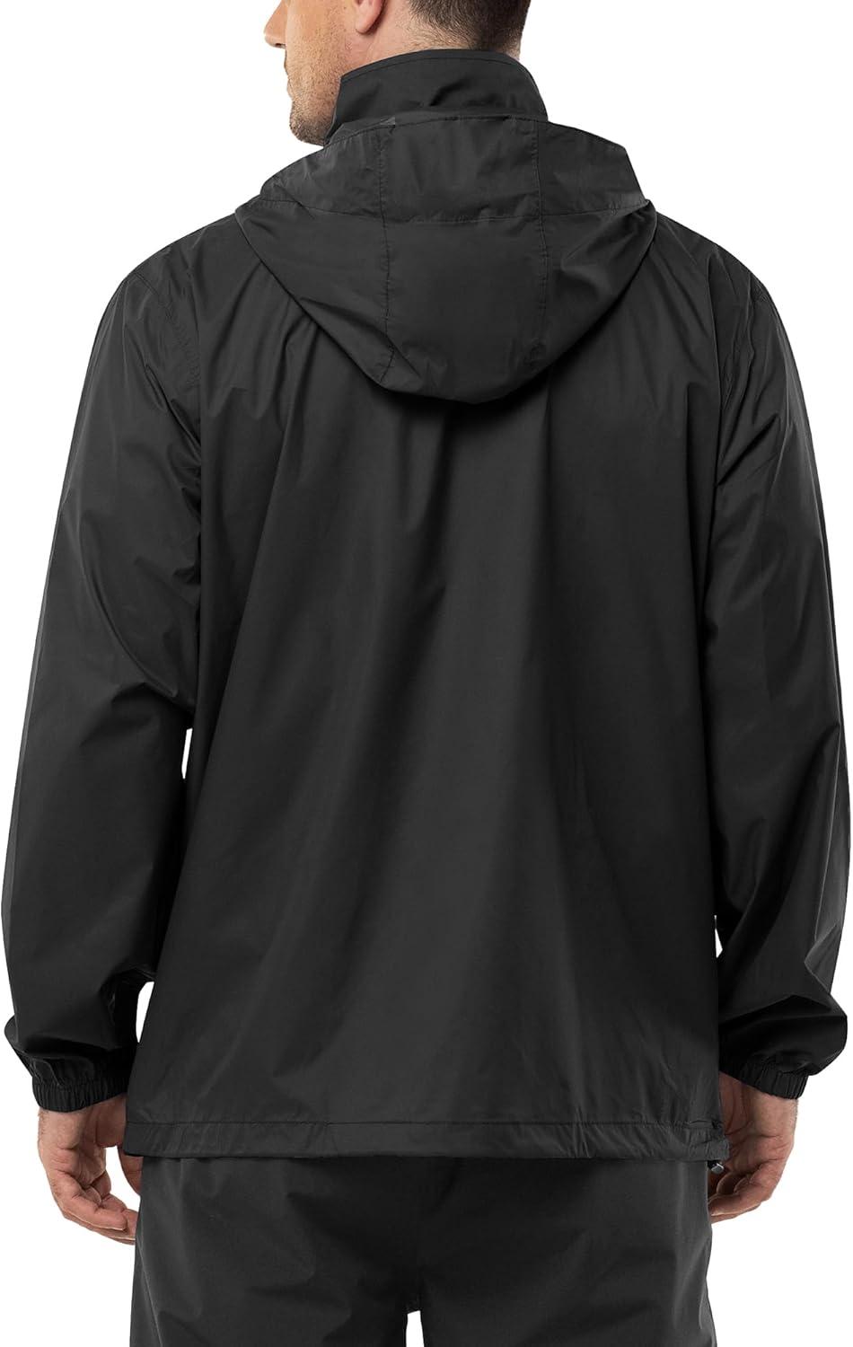 Outdoor Ventures Men’s Rain Jacket Waterproof Lightweight Packable Rain Shell Raincoat with Hood for Golf Hiking Travel(Black)