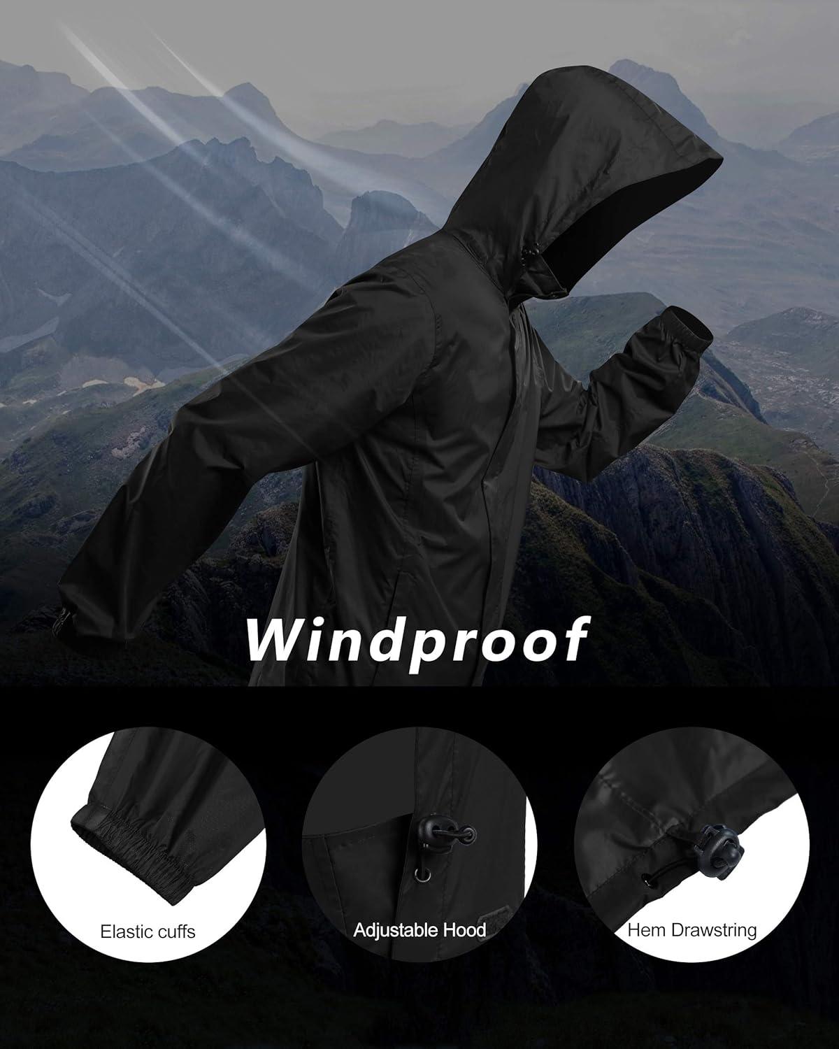Outdoor Ventures Men’s Rain Jacket Waterproof Lightweight Packable Rain Shell Raincoat with Hood for Golf Hiking Travel(Black)