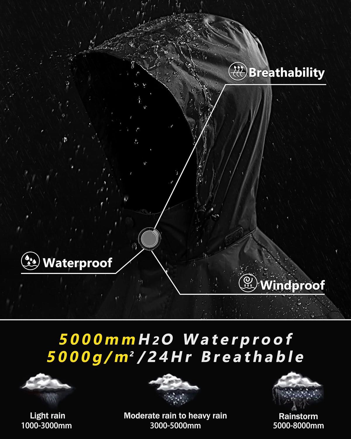 Outdoor Ventures Men’s Rain Jacket Waterproof Lightweight Packable Rain Shell Raincoat with Hood for Golf Hiking Travel(Black)