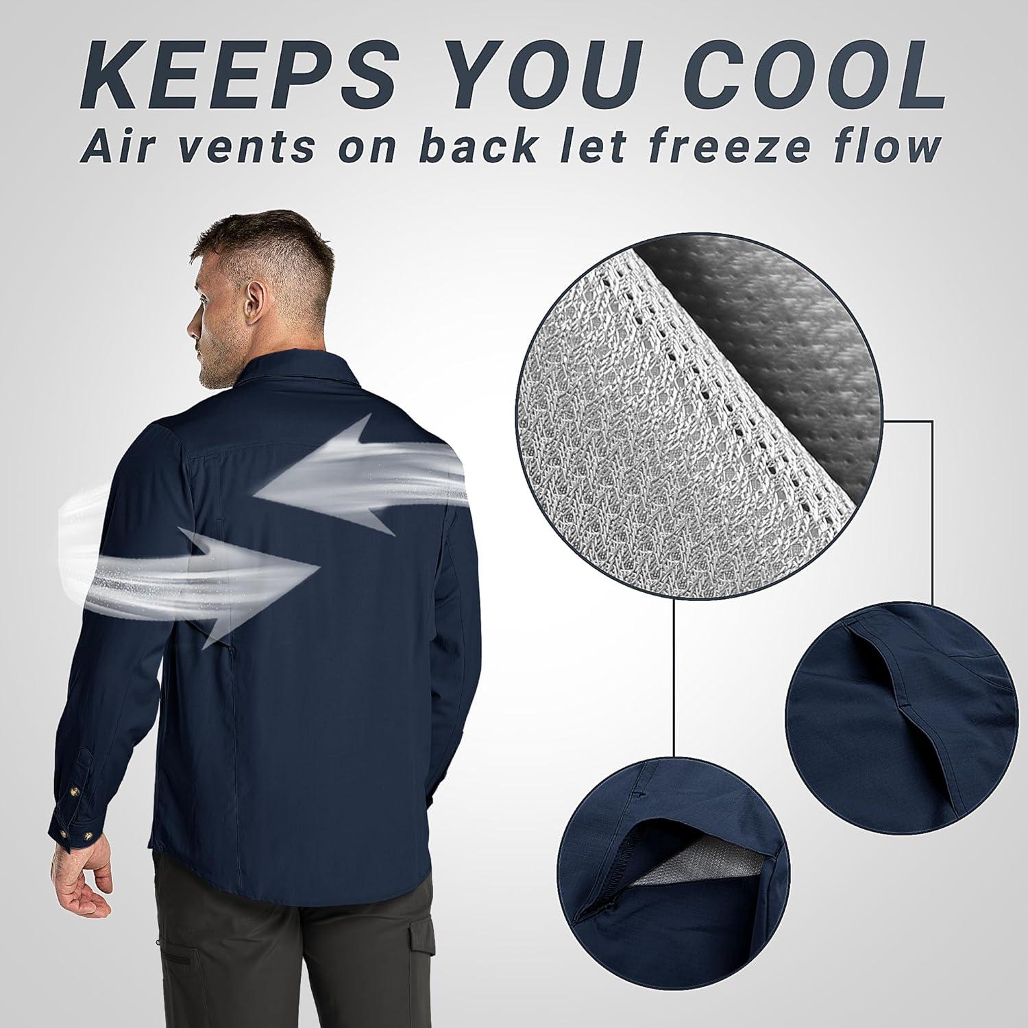 Outdoor Ventures Men’s UPF 50+ UV Sun Protection SPF Hiking Shirt Long Sleeve Lightweight Quick Dry for Safari Travel Fishing(Navy)