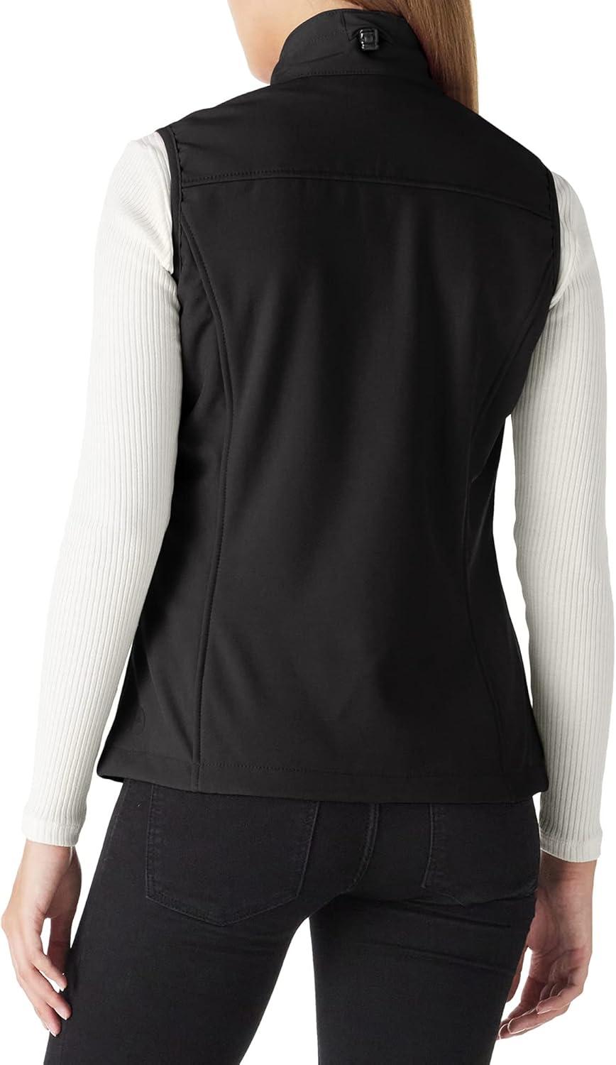 Outdoor Ventures Women’s Lightweight Softshell Vest Windproof Fleece Lined Zip Up Sleeveless Jacket for Running Hiking Golf(Black-1)
