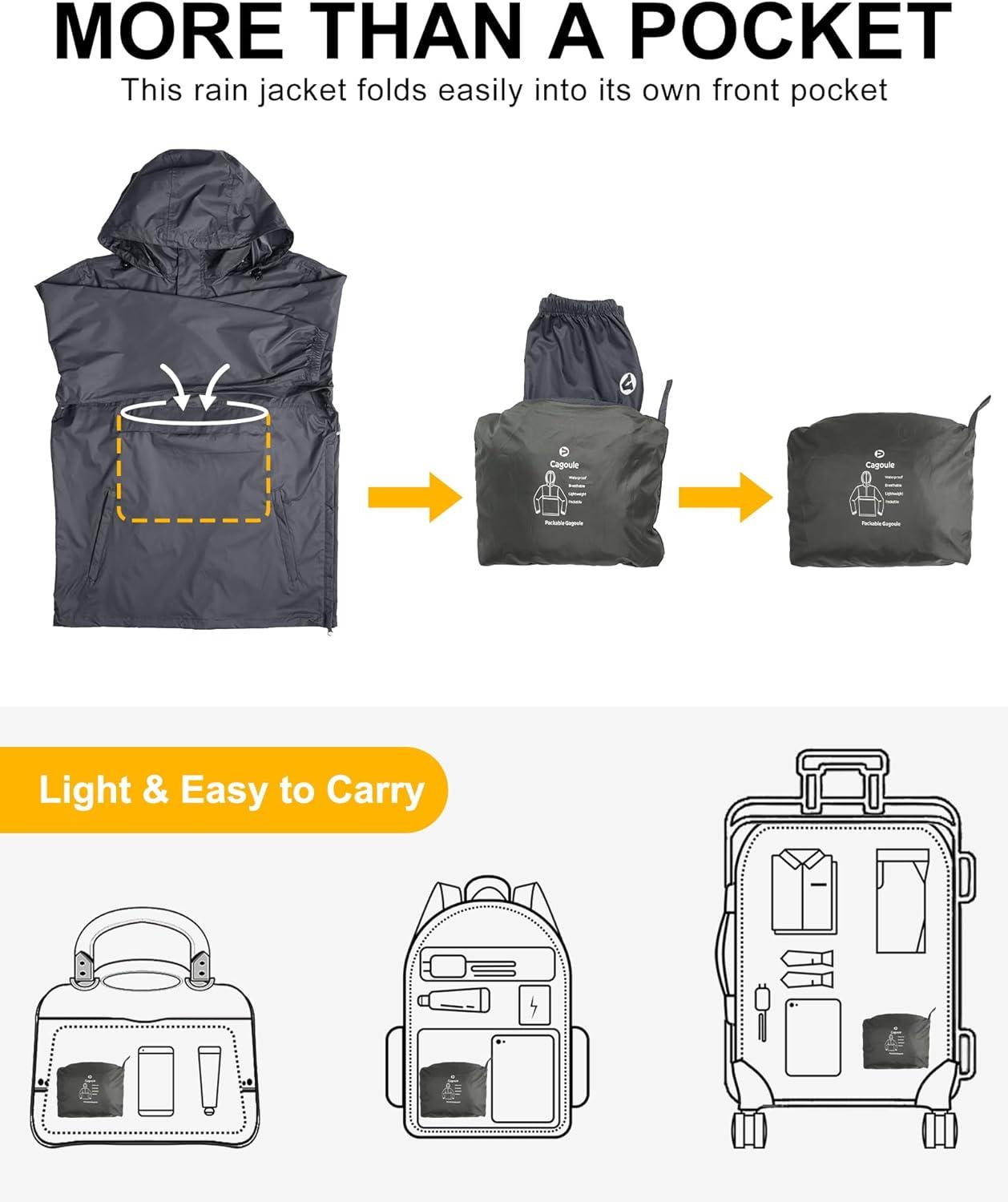 Outdoor Ventures Men’s Rain Jacket Waterproof Lightweight Packable Rain Pullover for Hiking Golf Running(Mid Grey)