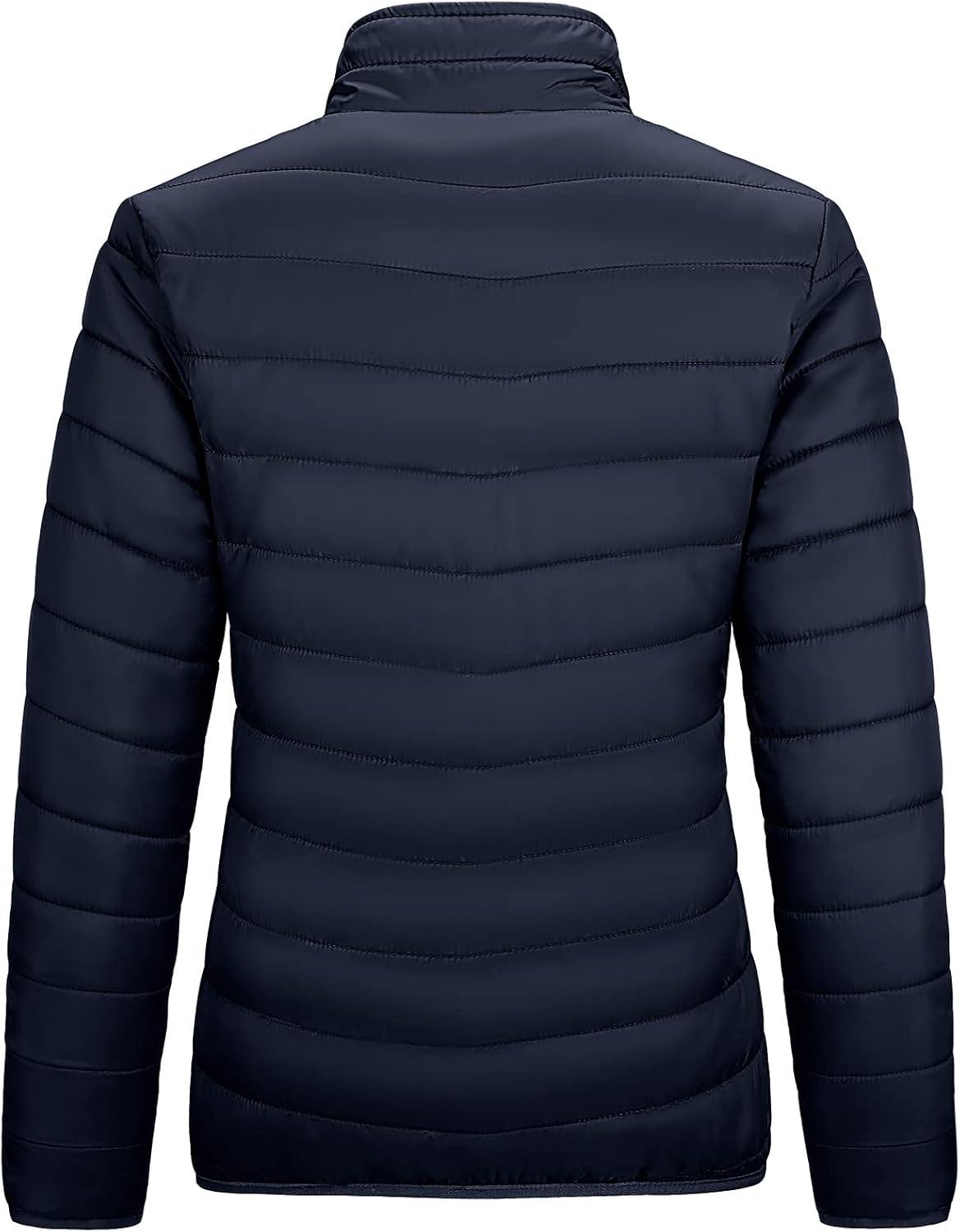Outdoor Ventures Women’s Packable Full-Zip Short Puffer Jacket Insulated Quilted Warm Lightweight Winter Coat(Deep Blue(fold in Pocket))
