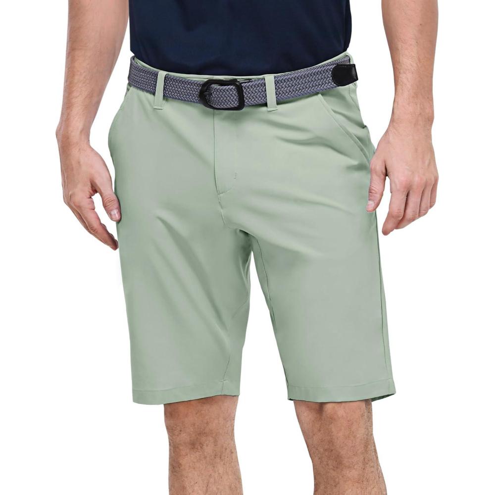 Outdoor Ventures Men’s Golf Shorts 11″ Inseam Classic-Fit Flat Front Stretch Casual Shorts with Pockets Summer Hiking Travel(Ice Green)