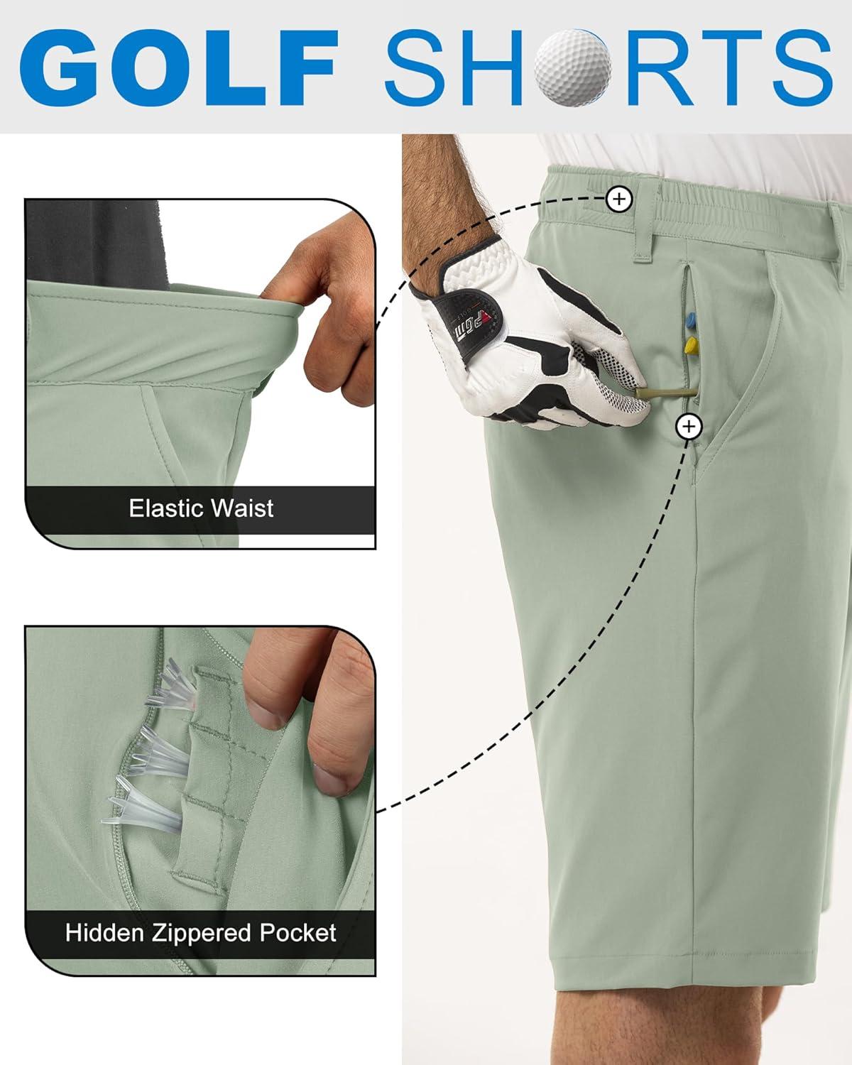 Outdoor Ventures Men’s Golf Shorts 11″ Inseam Classic-Fit Flat Front Stretch Casual Shorts with Pockets Summer Hiking Travel(Ice Green)