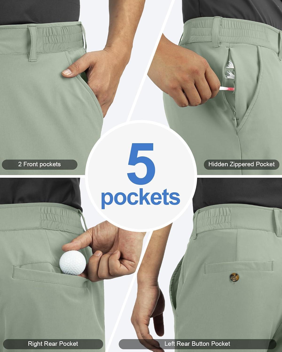 Outdoor Ventures Men’s Golf Shorts 11″ Inseam Classic-Fit Flat Front Stretch Casual Shorts with Pockets Summer Hiking Travel(Ice Green)