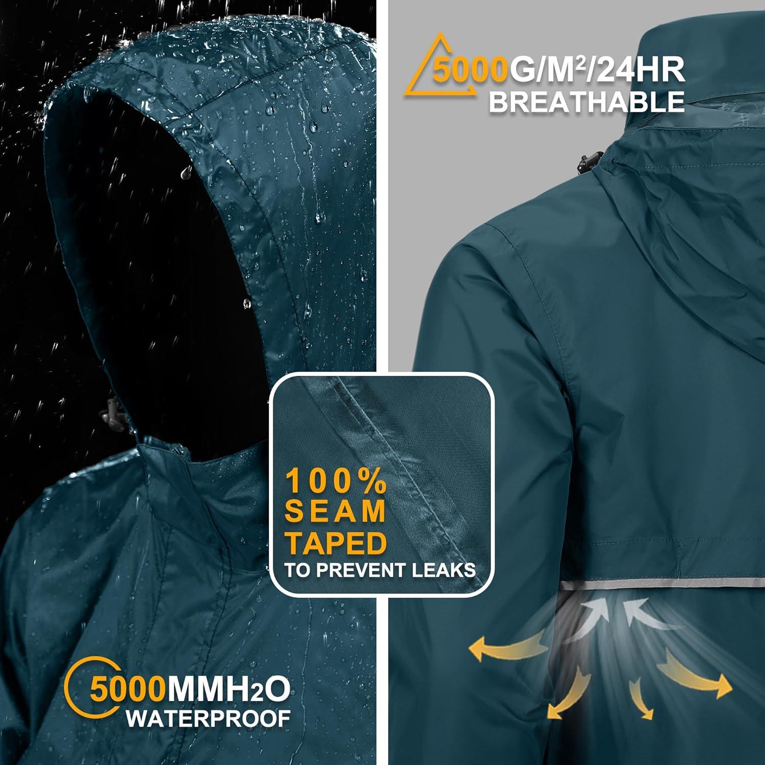 Outdoor Ventures Men’s Rain Jacket Waterproof Lightweight Packable Rain Pullover for Hiking Golf Running(Night Blue)