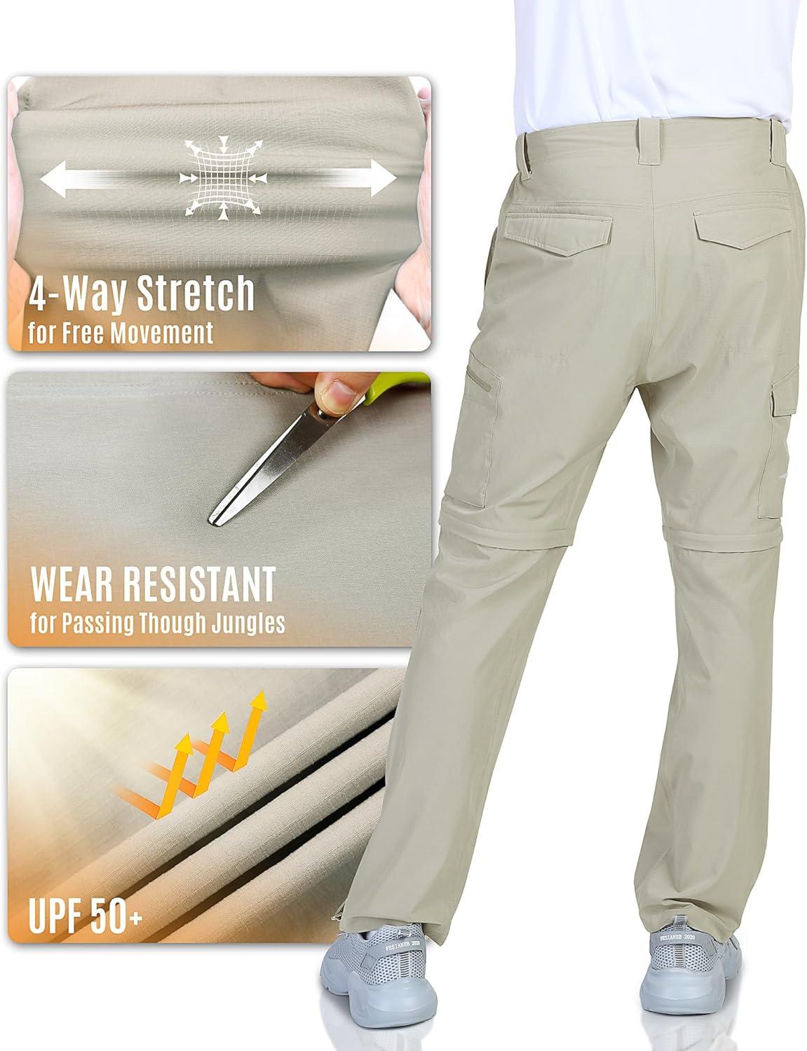 Outdoor Ventures Mens Hiking Pants Lightweight Quick Dry Convertible Pants, Stretch Zip-Off Cargo Pants for Travel Fishing(Beige)