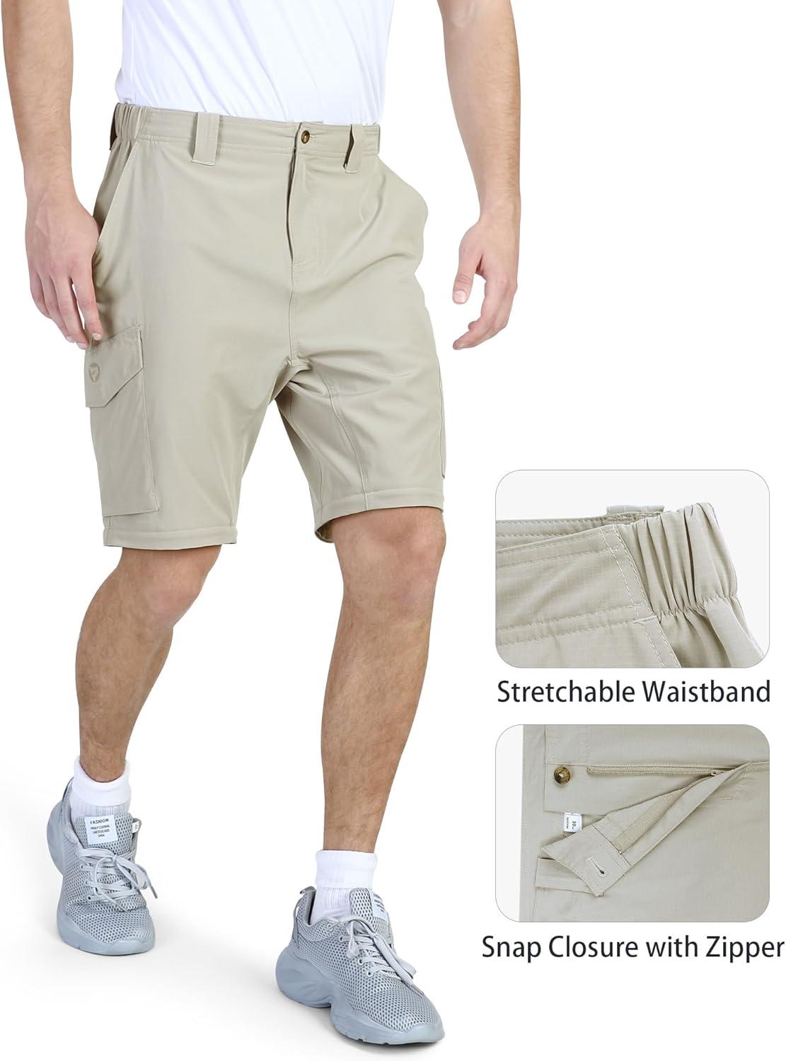 Outdoor Ventures Mens Hiking Pants Lightweight Quick Dry Convertible Pants, Stretch Zip-Off Cargo Pants for Travel Fishing(Beige)