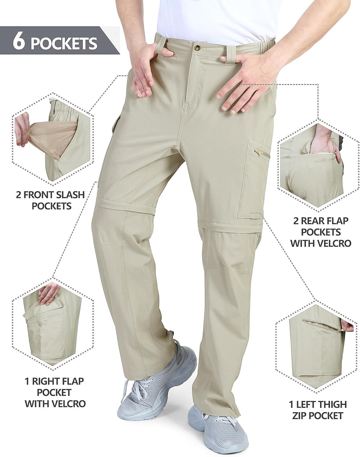 Outdoor Ventures Mens Hiking Pants Lightweight Quick Dry Convertible Pants, Stretch Zip-Off Cargo Pants for Travel Fishing(Beige)