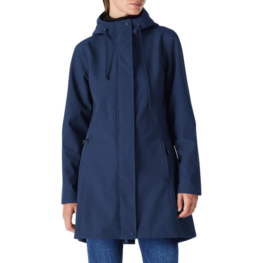 Outdoor Ventures Women’s Lightweight Waterproof Fleece Lined Hooded Softshell Rain Jacket, Warm Windbreaker Long Coat(Dark Blue)