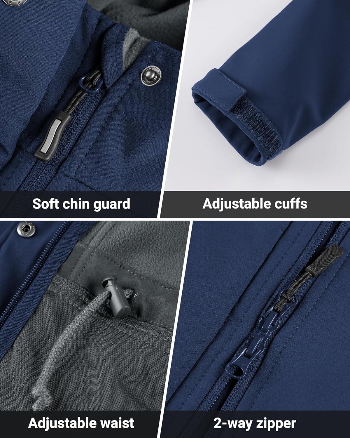 Outdoor Ventures Women’s Lightweight Waterproof Fleece Lined Hooded Softshell Rain Jacket, Warm Windbreaker Long Coat(Dark Blue)
