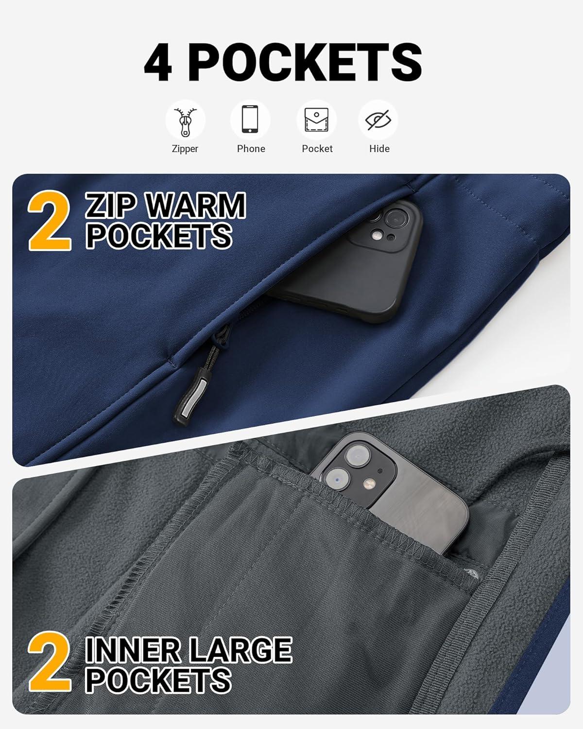 Outdoor Ventures Women’s Lightweight Waterproof Fleece Lined Hooded Softshell Rain Jacket, Warm Windbreaker Long Coat(Dark Blue)