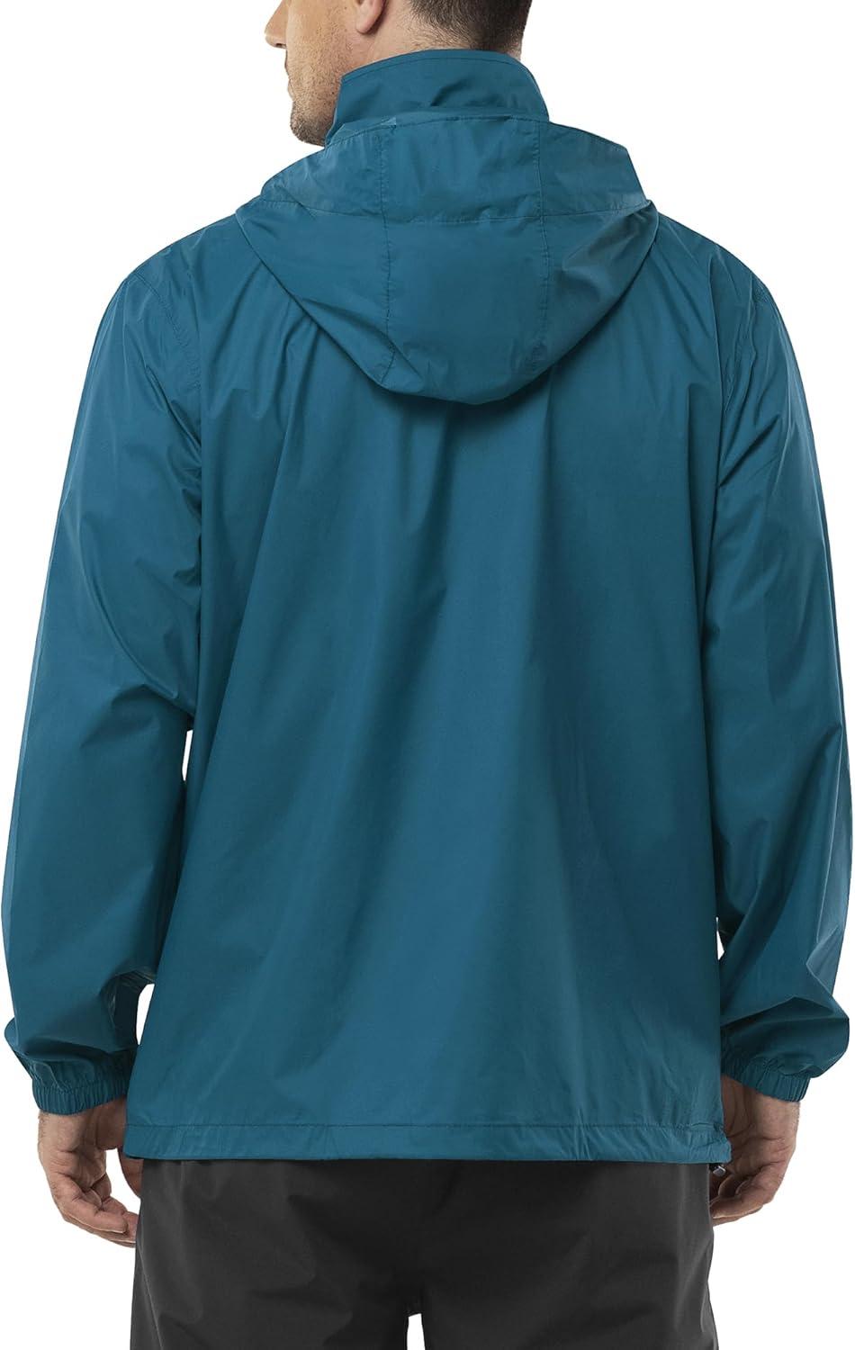 Outdoor Ventures Men’s Rain Jacket Waterproof Lightweight Packable Rain Shell Raincoat with Hood for Golf Hiking Travel(Night Blue)