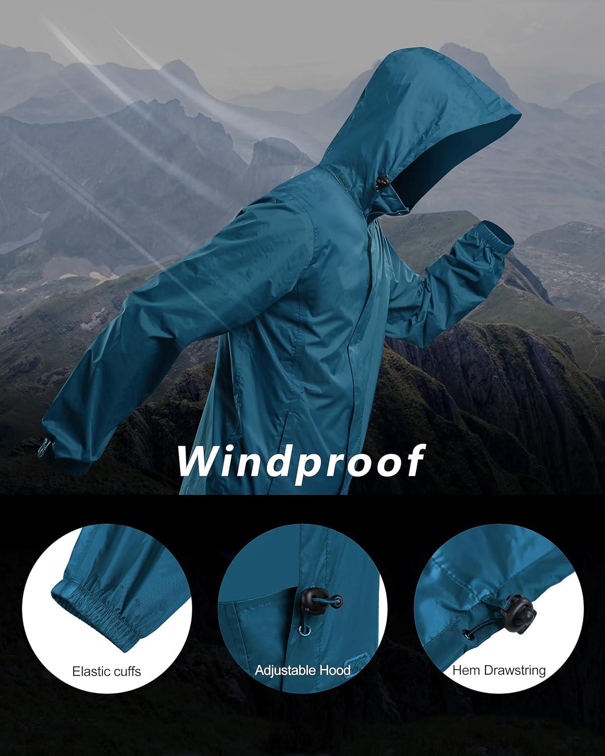 Outdoor Ventures Men’s Rain Jacket Waterproof Lightweight Packable Rain Shell Raincoat with Hood for Golf Hiking Travel(Night Blue)