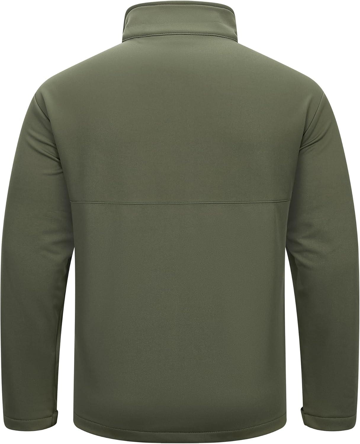Outdoor Ventures Men’s Softshell Jacket Waterproof Fleece Lined Rain Shell Jacket Lightweight Windbreaker for Hiking Travel(Olive)