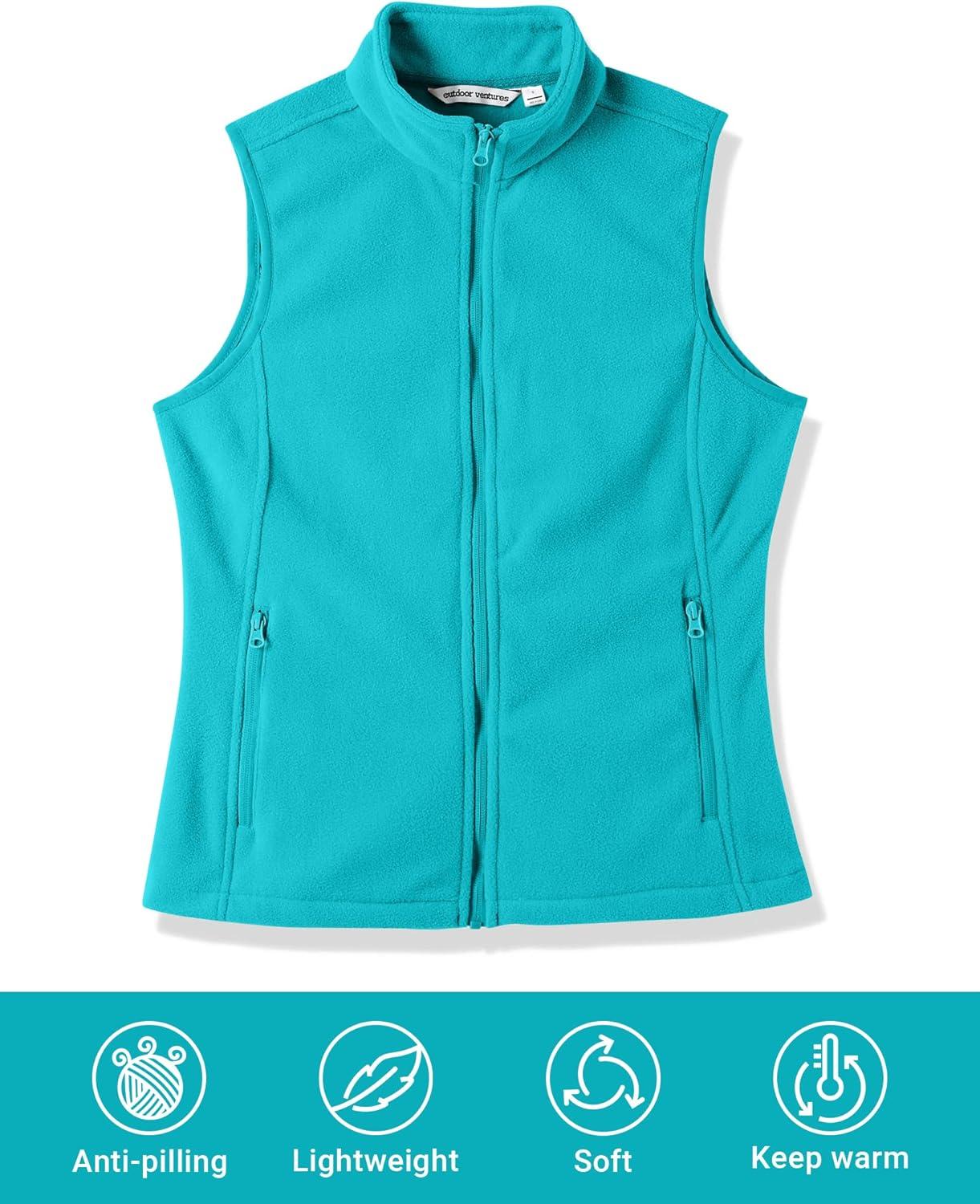 Outdoor Ventures Women’s Polar Fleece Zip Vest Outerwear with Pockets,Warm Sleeveless Coat Vest for Fall & Winter(Aquamarine Blue)