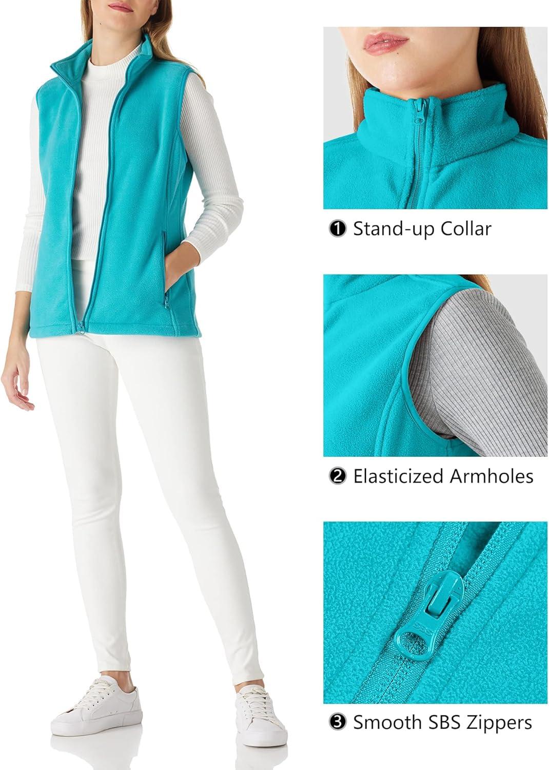 Outdoor Ventures Women’s Polar Fleece Zip Vest Outerwear with Pockets,Warm Sleeveless Coat Vest for Fall & Winter(Aquamarine Blue)