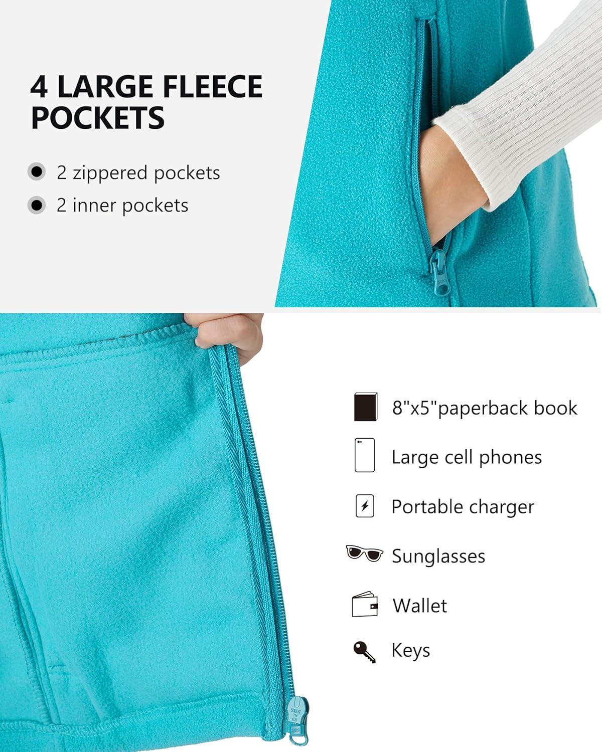 Outdoor Ventures Women’s Polar Fleece Zip Vest Outerwear with Pockets,Warm Sleeveless Coat Vest for Fall & Winter(Aquamarine Blue)