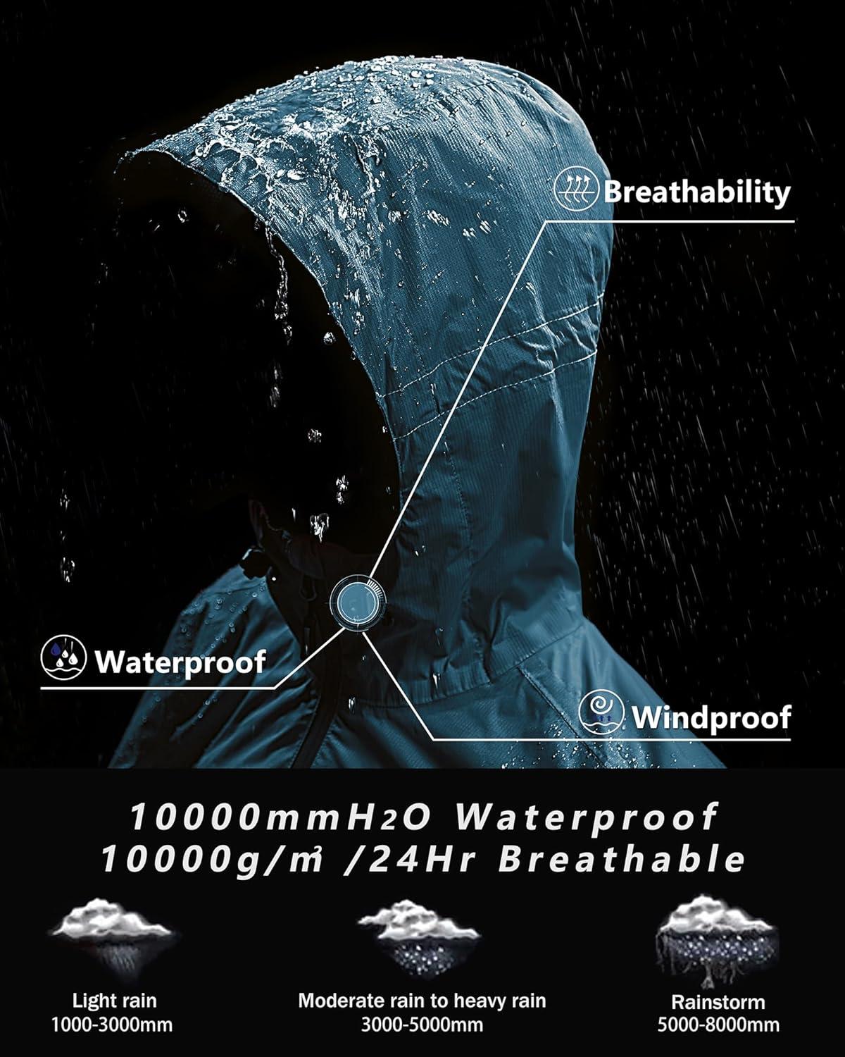 Outdoor Ventures Men’s Packable Rain Jacket Waterproof Lightweight Raincoat with Hood Windproof Cycling Jackets(China Blue)