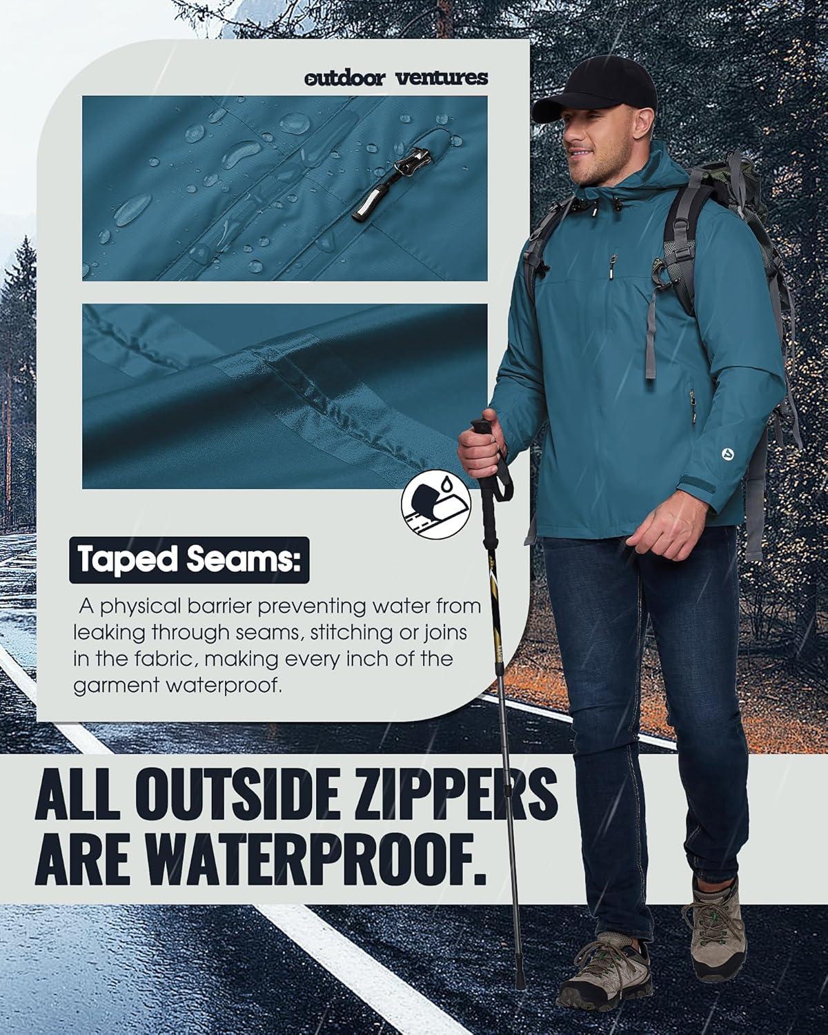 Outdoor Ventures Men’s Packable Rain Jacket Waterproof Lightweight Raincoat with Hood Windproof Cycling Jackets(China Blue)