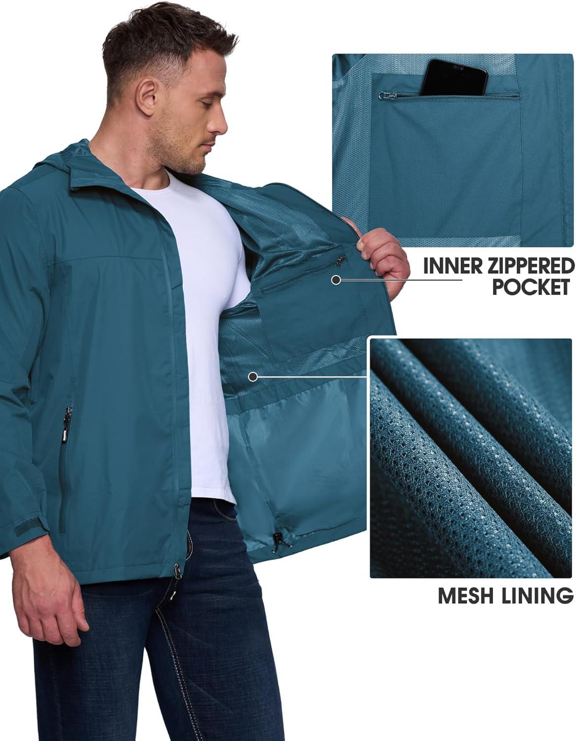 Outdoor Ventures Men’s Packable Rain Jacket Waterproof Lightweight Raincoat with Hood Windproof Cycling Jackets(China Blue)