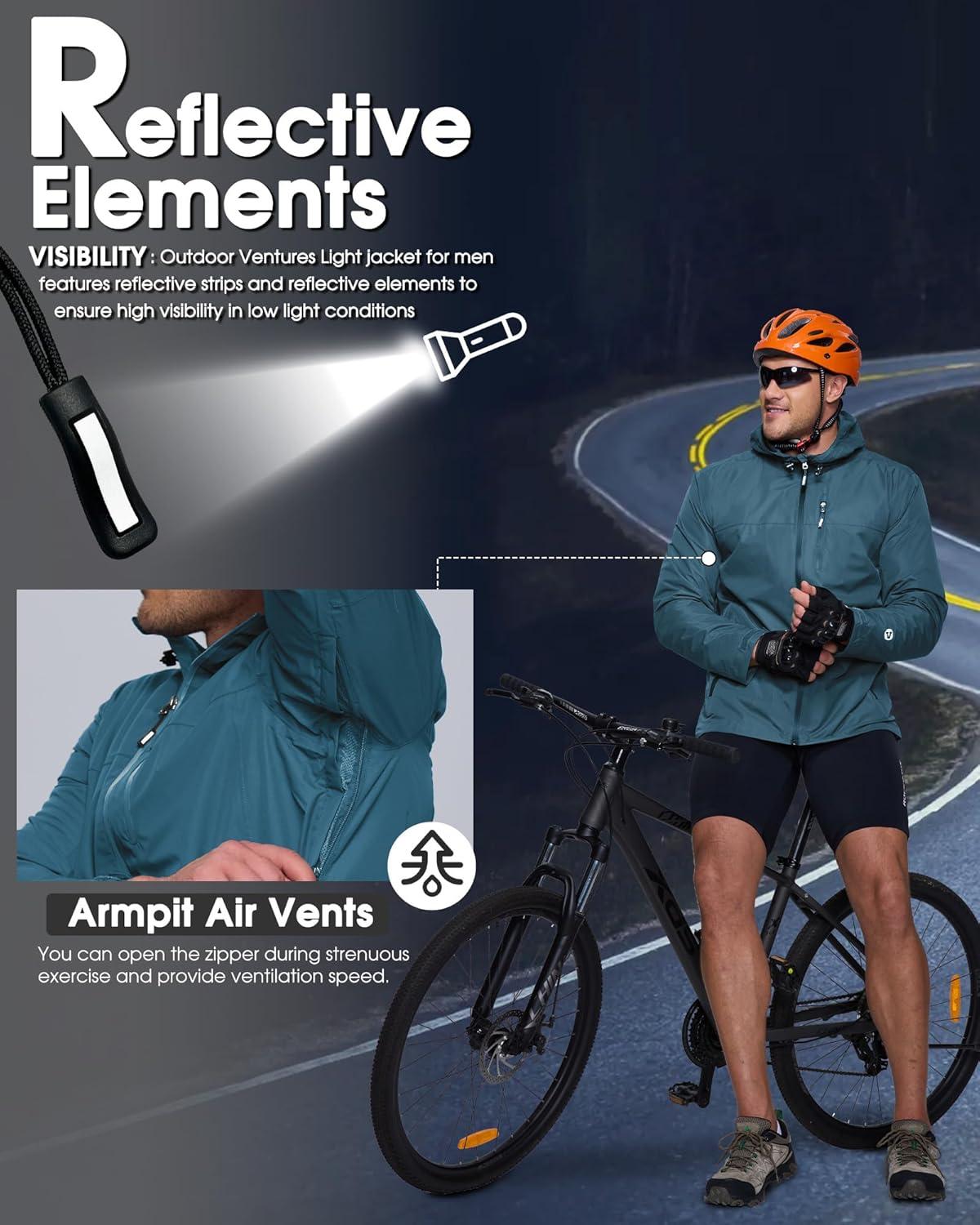 Outdoor Ventures Men’s Packable Rain Jacket Waterproof Lightweight Raincoat with Hood Windproof Cycling Jackets(China Blue)
