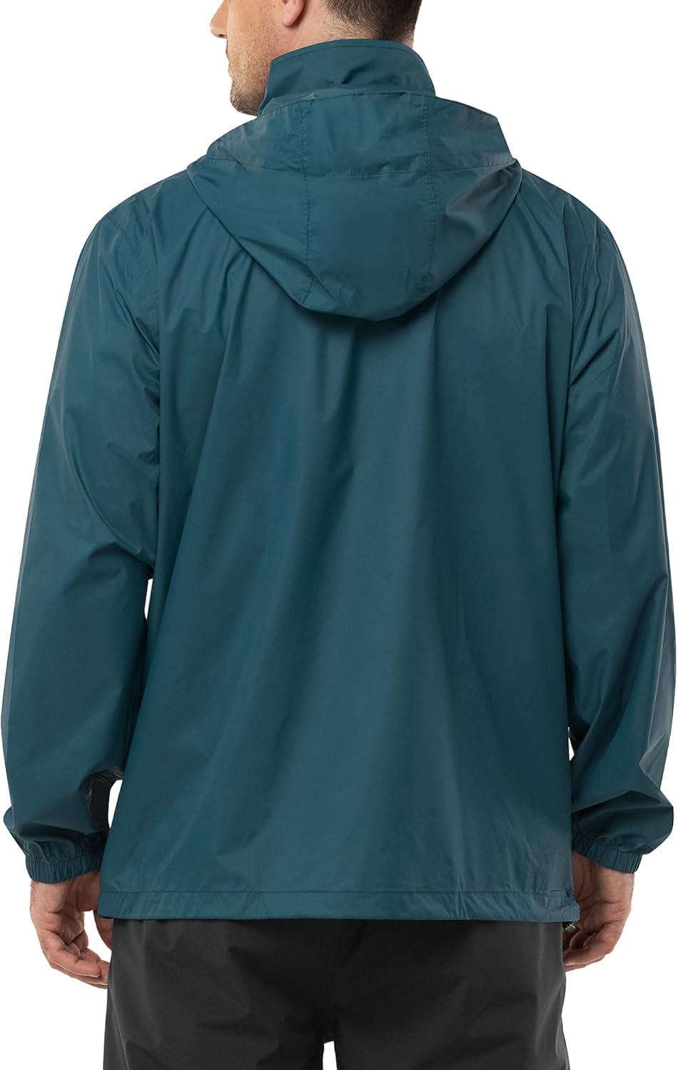 Outdoor Ventures Men’s Rain Jacket Waterproof Lightweight Packable Rain Shell Raincoat with Hood for Golf Hiking Travel(Dark Cyan)