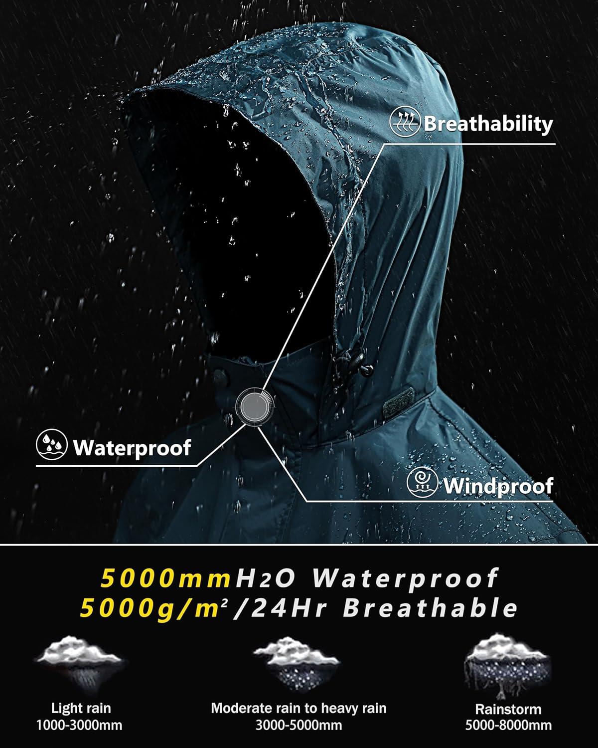Outdoor Ventures Men’s Rain Jacket Waterproof Lightweight Packable Rain Shell Raincoat with Hood for Golf Hiking Travel(Dark Cyan)